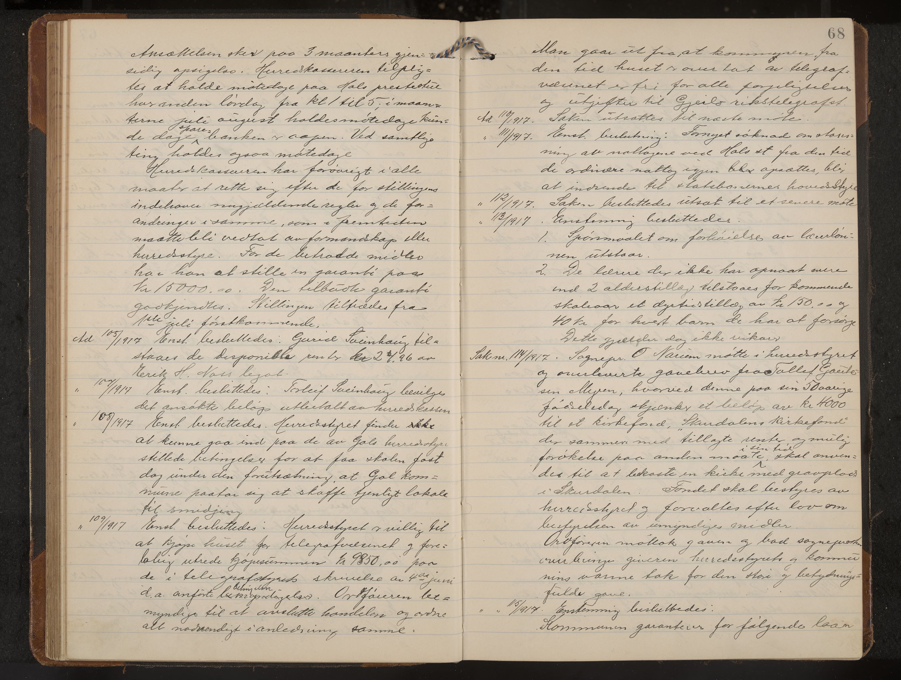 Hol formannskap og sentraladministrasjon, IKAK/0620021-1/A/L0006: Møtebok, 1916-1922, p. 68