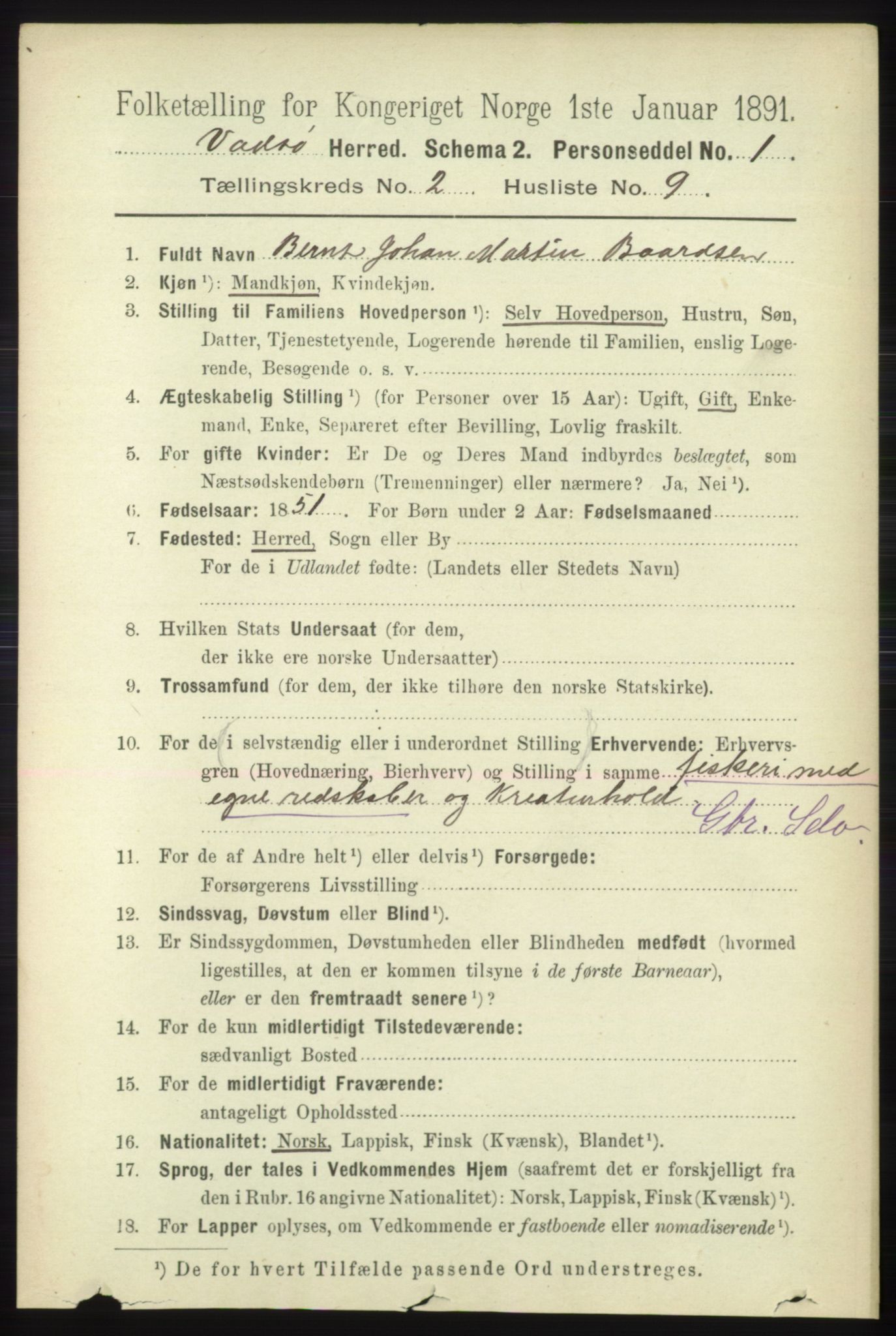 RA, 1891 census for 2029 Vadsø, 1891, p. 487