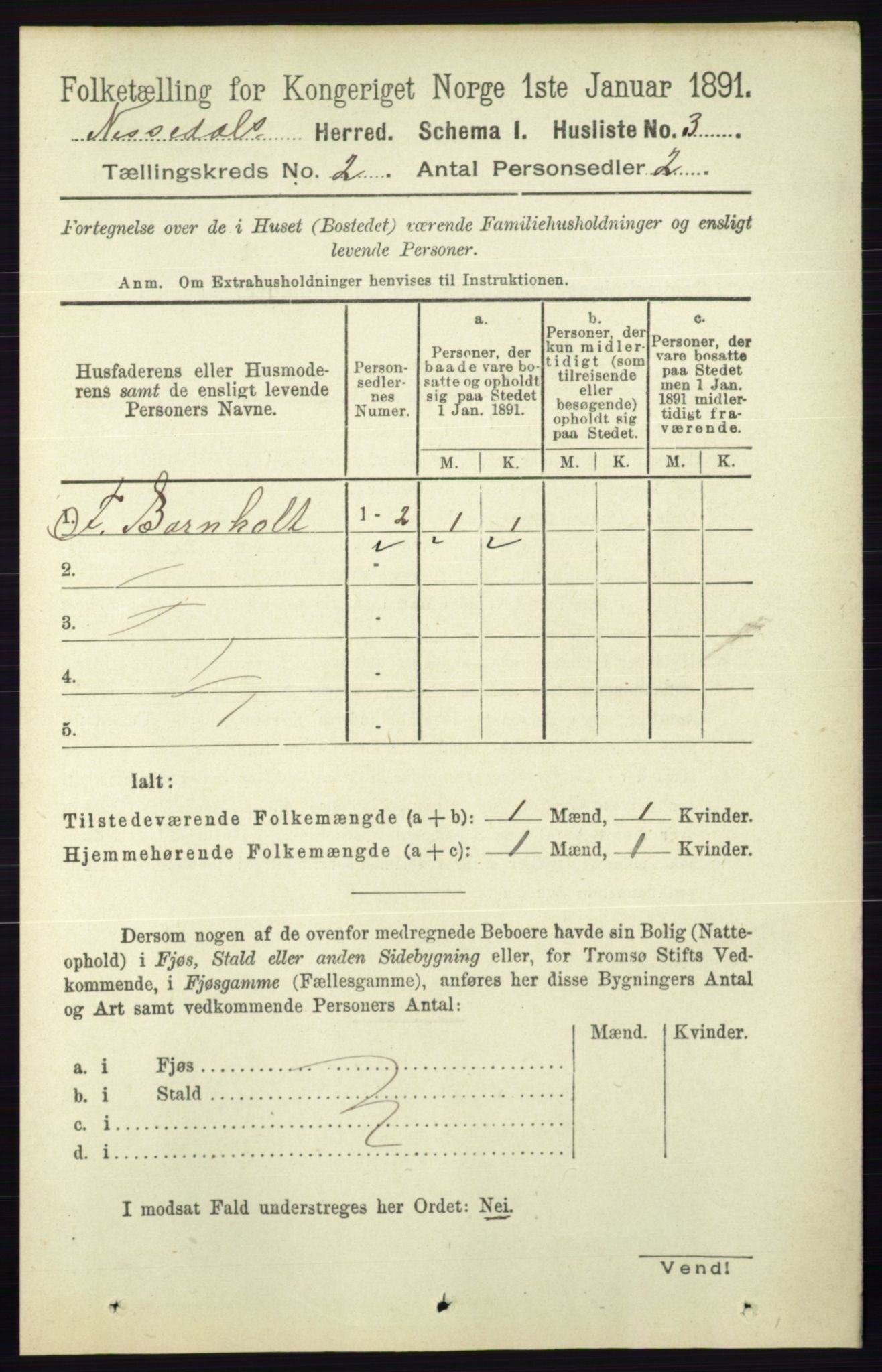 RA, 1891 census for 0830 Nissedal, 1891, p. 279