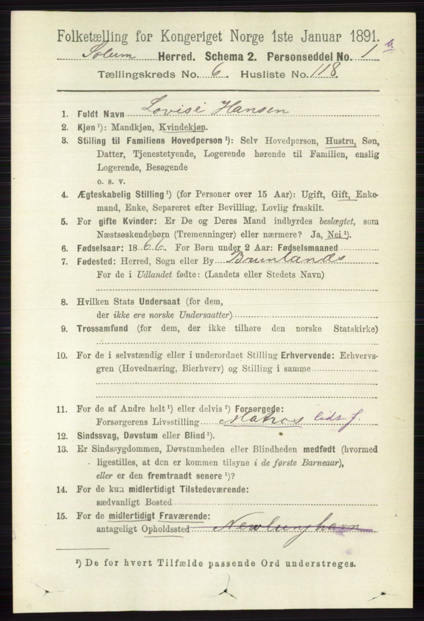 RA, 1891 census for 0818 Solum, 1891, p. 1840