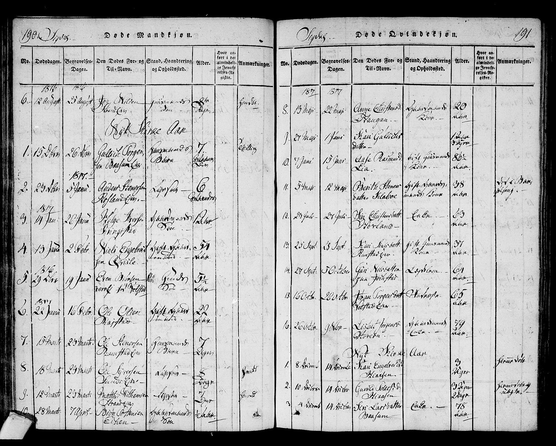 Sigdal kirkebøker, AV/SAKO-A-245/F/Fa/L0005: Parish register (official) no. I 5 /1, 1815-1829, p. 190-191