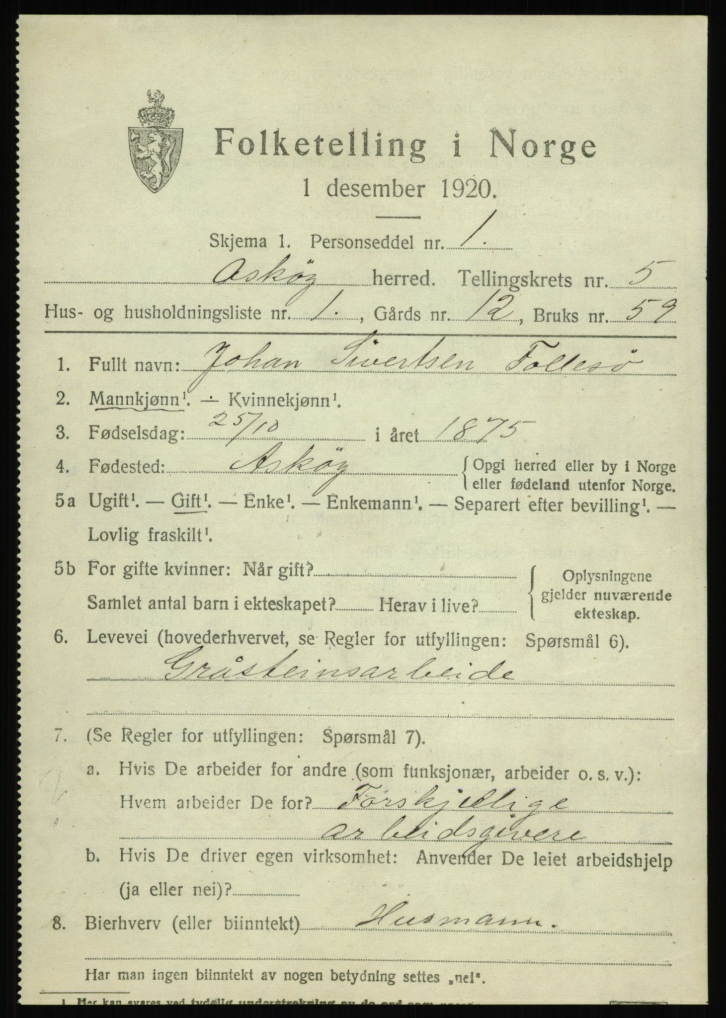 SAB, 1920 census for Askøy, 1920, p. 8750