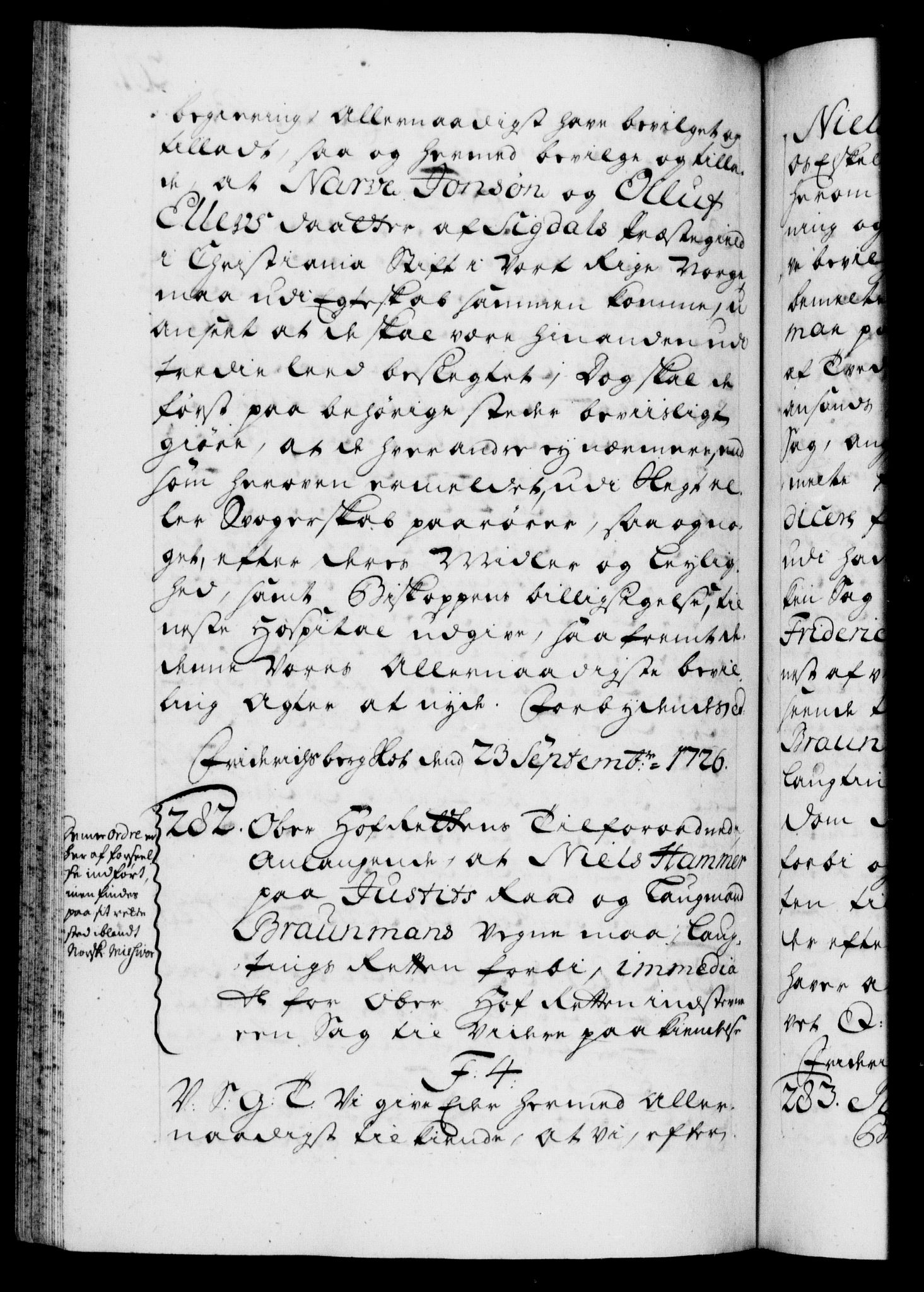 Danske Kanselli 1572-1799, AV/RA-EA-3023/F/Fc/Fca/Fcaa/L0025: Norske registre, 1726-1728, p. 201b