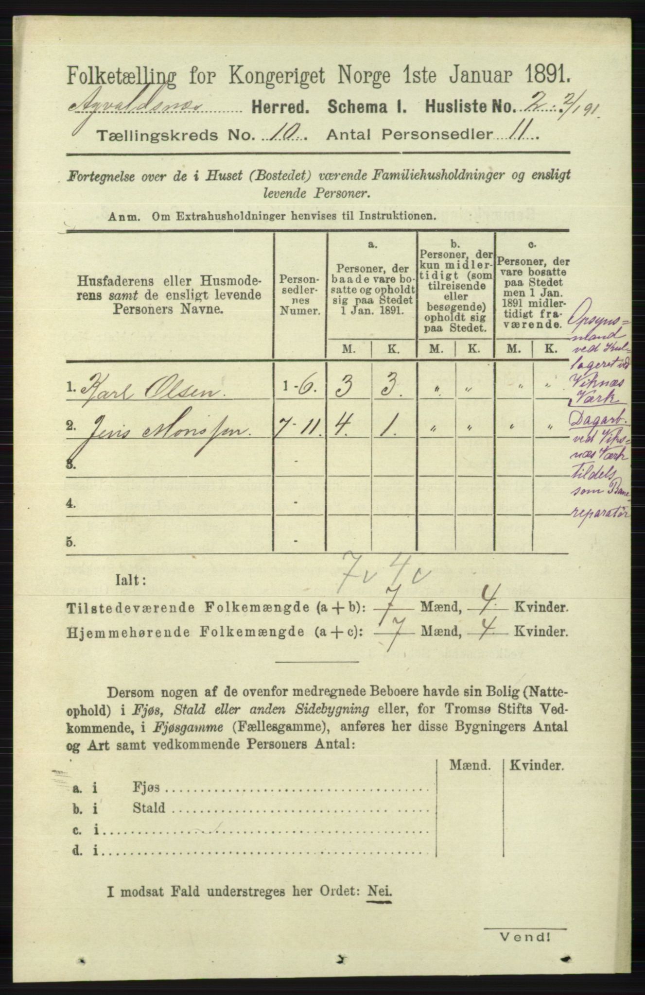 RA, 1891 census for 1147 Avaldsnes, 1891, p. 5756