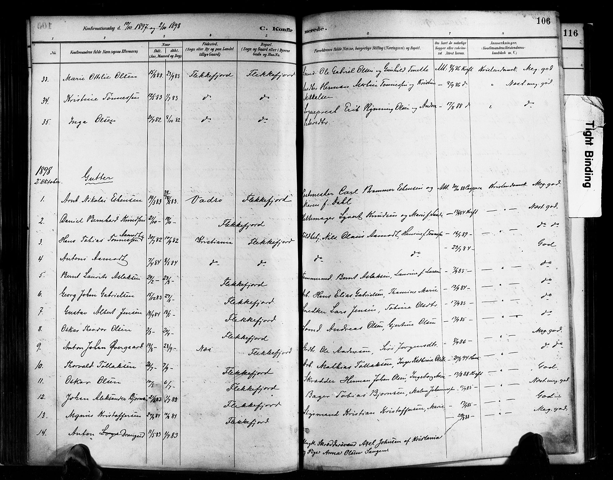 Flekkefjord sokneprestkontor, SAK/1111-0012/F/Fa/Faa/L0001: Parish register (official) no. A 1, 1885-1900, p. 106