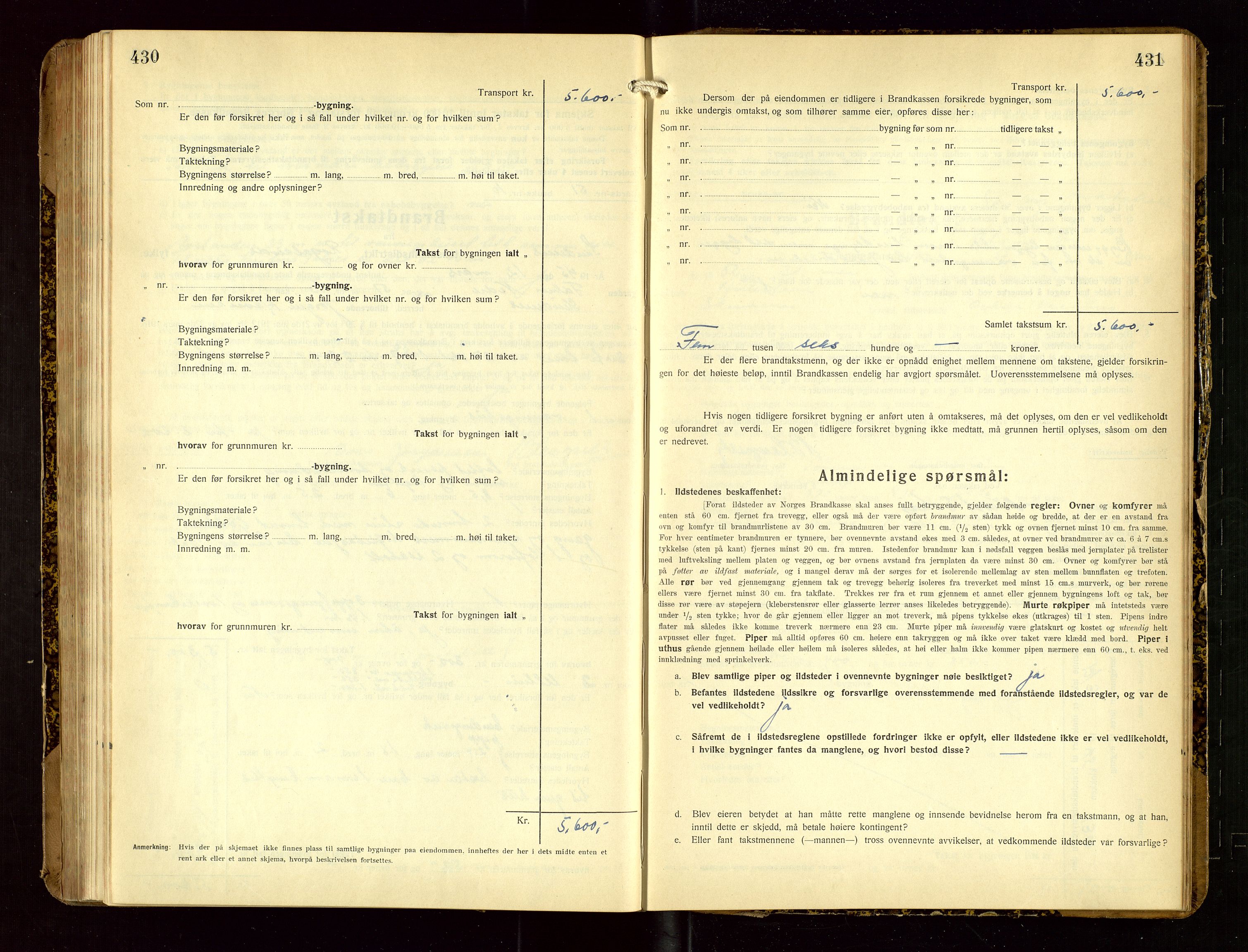 Skudenes lensmannskontor, SAST/A-100444/Gob/L0002: "Brandtakstprotokoll", 1925-1952, p. 430-431