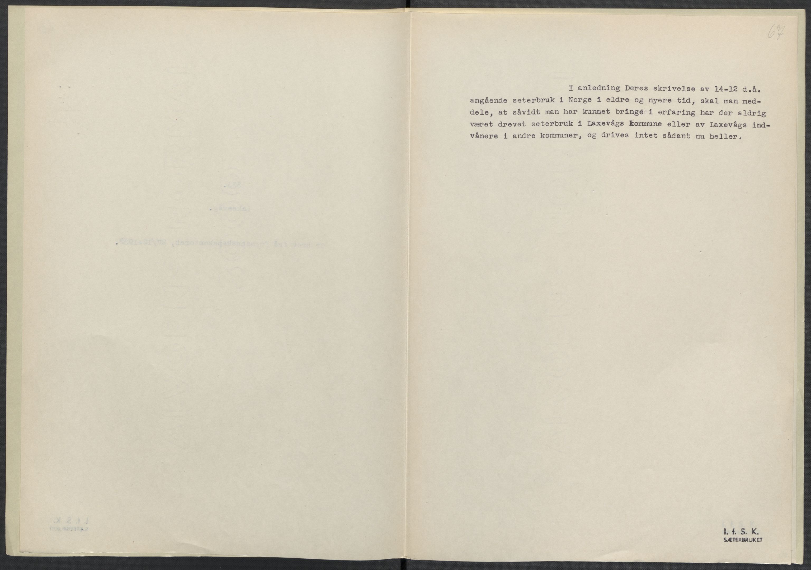 Instituttet for sammenlignende kulturforskning, RA/PA-0424/F/Fc/L0010/0001: Eske B10: / Hordaland (perm XXV), 1932-1939, p. 67