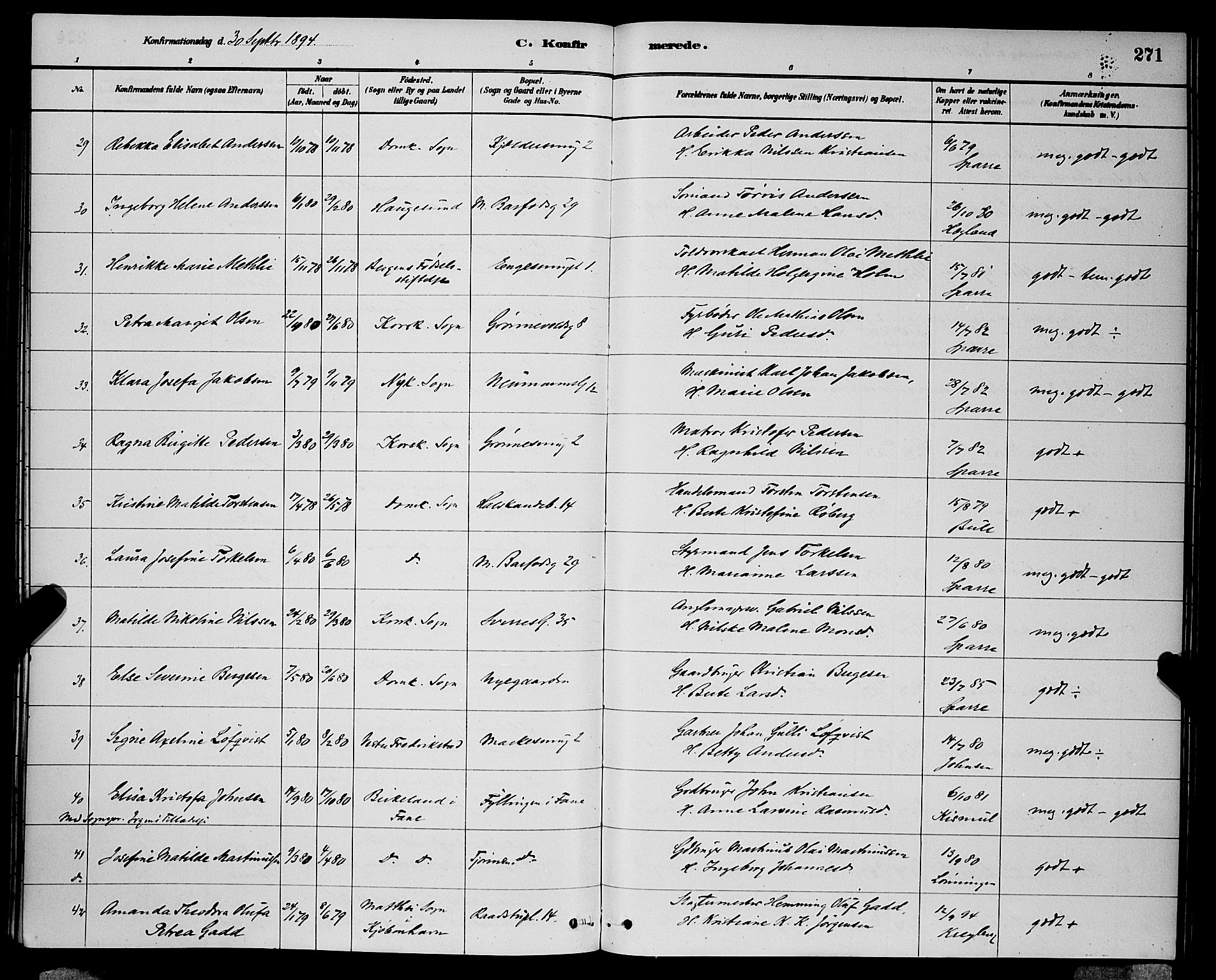 Domkirken sokneprestembete, SAB/A-74801/H/Hab/L0024: Parish register (copy) no. C 4, 1880-1899, p. 271