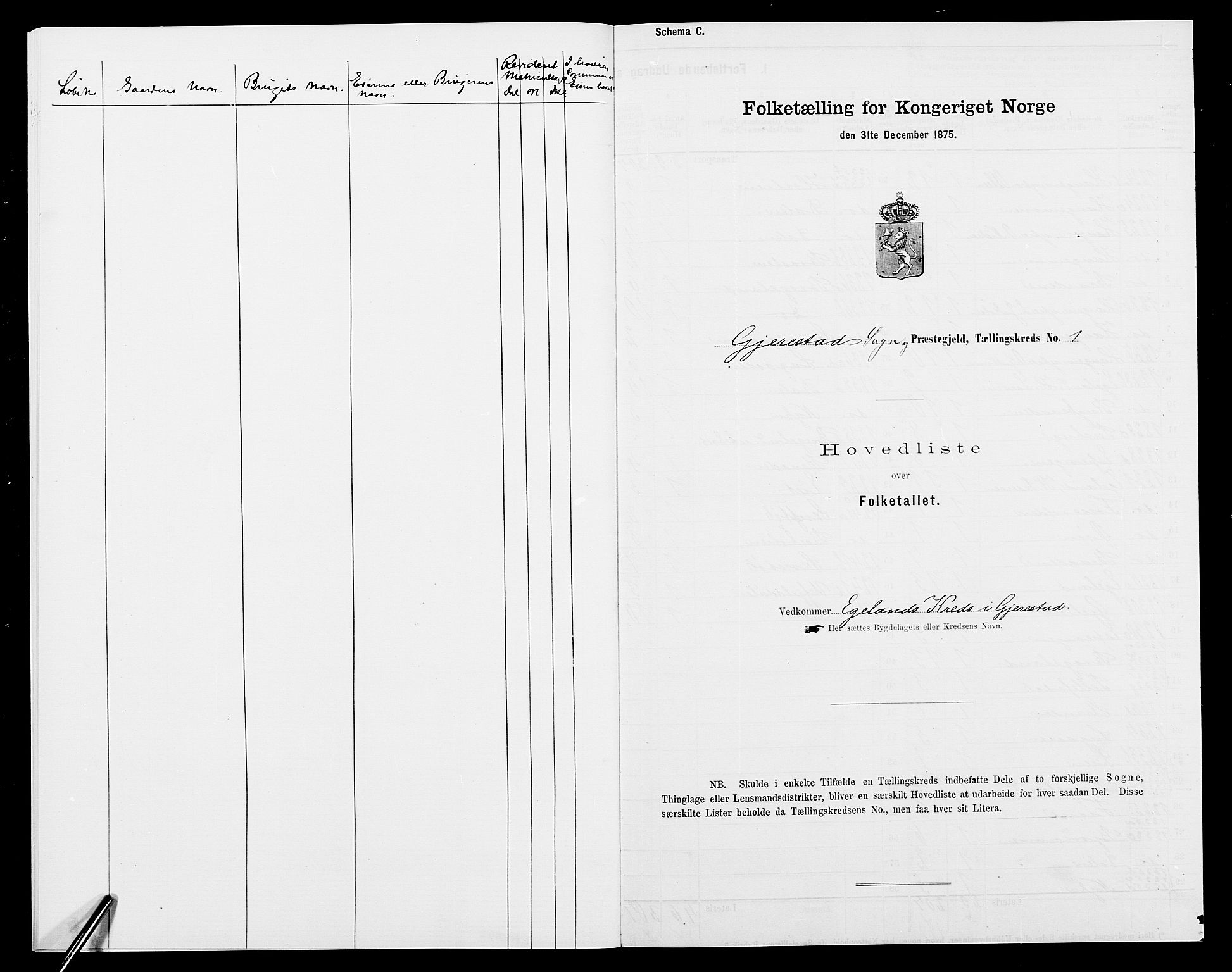 SAK, 1875 census for 0911P Gjerstad, 1875, p. 16