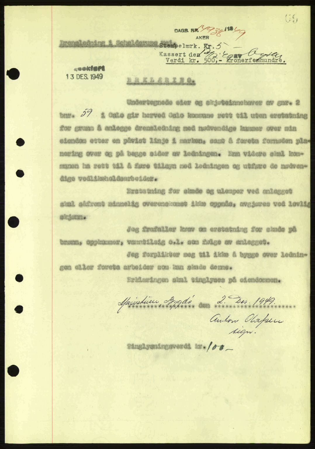 Oslo byskriverembete, AV/SAO-A-10227/G/Gb/Gbd/Gbda/L0017: Mortgage book no. A215, 1949-1950, Diary no: : 14938/1949