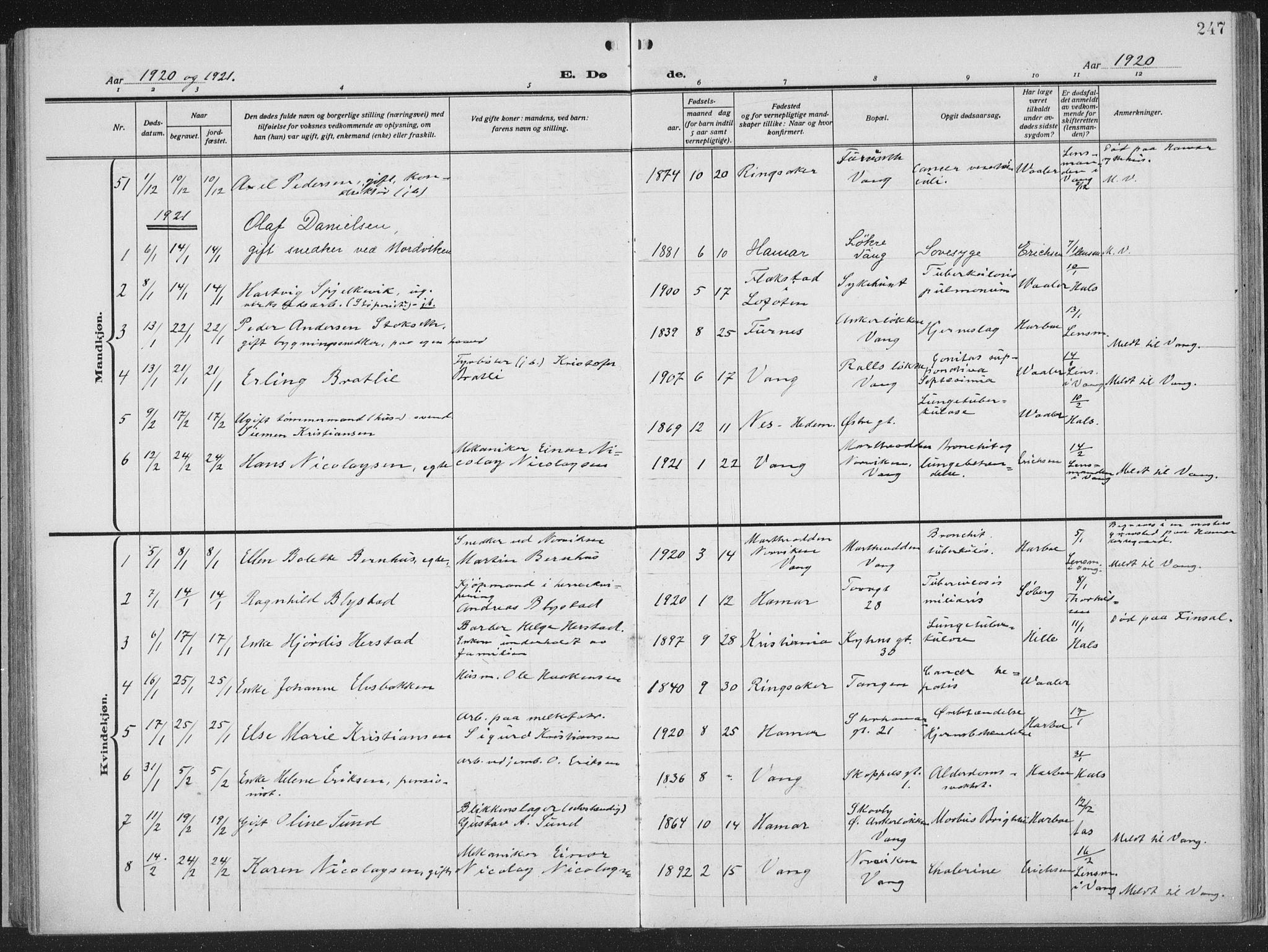 Hamar prestekontor, AV/SAH-DOMPH-002/H/Ha/Haa/L0002: Parish register (official) no. 2, 1915-1936, p. 247