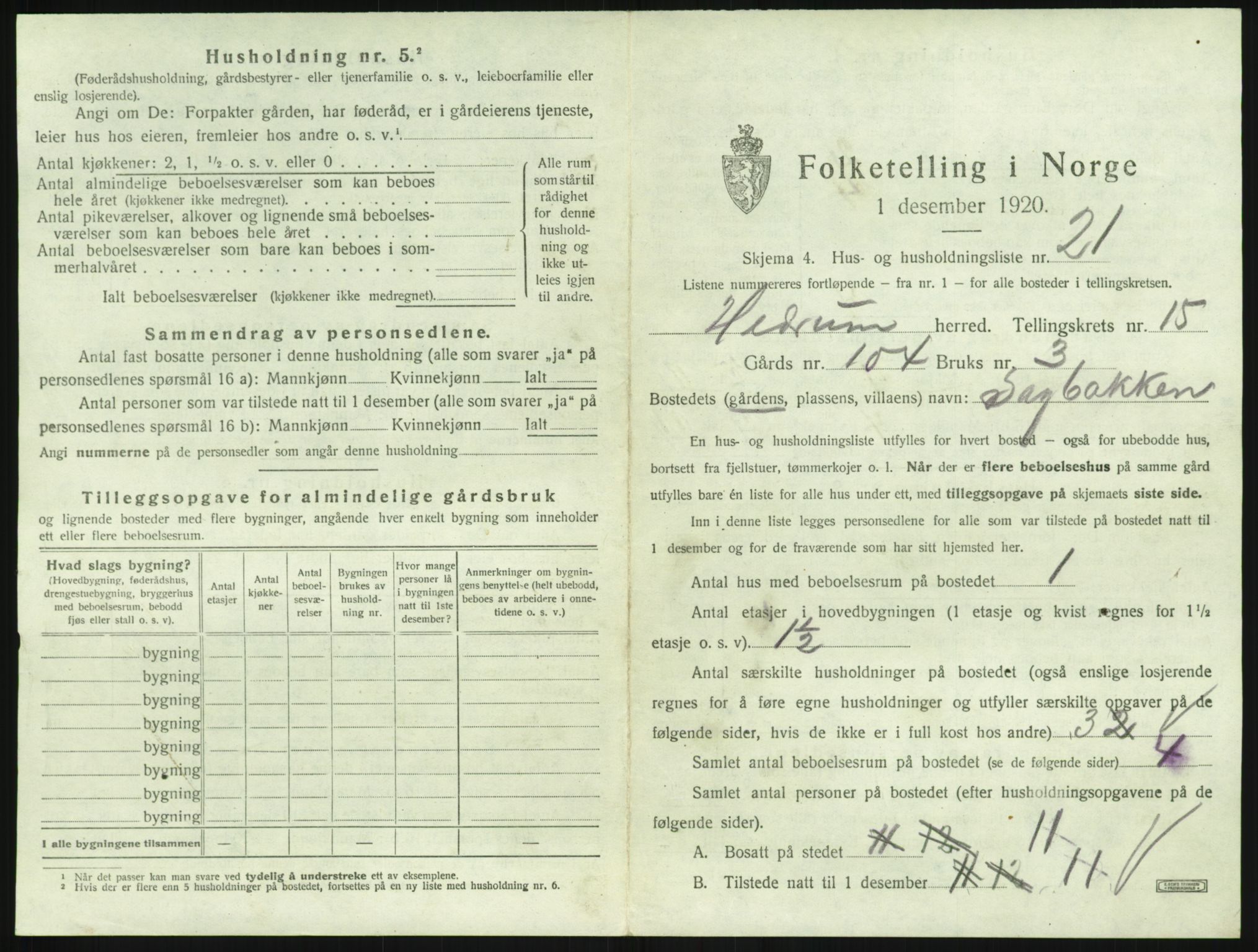 SAKO, 1920 census for Hedrum, 1920, p. 1453