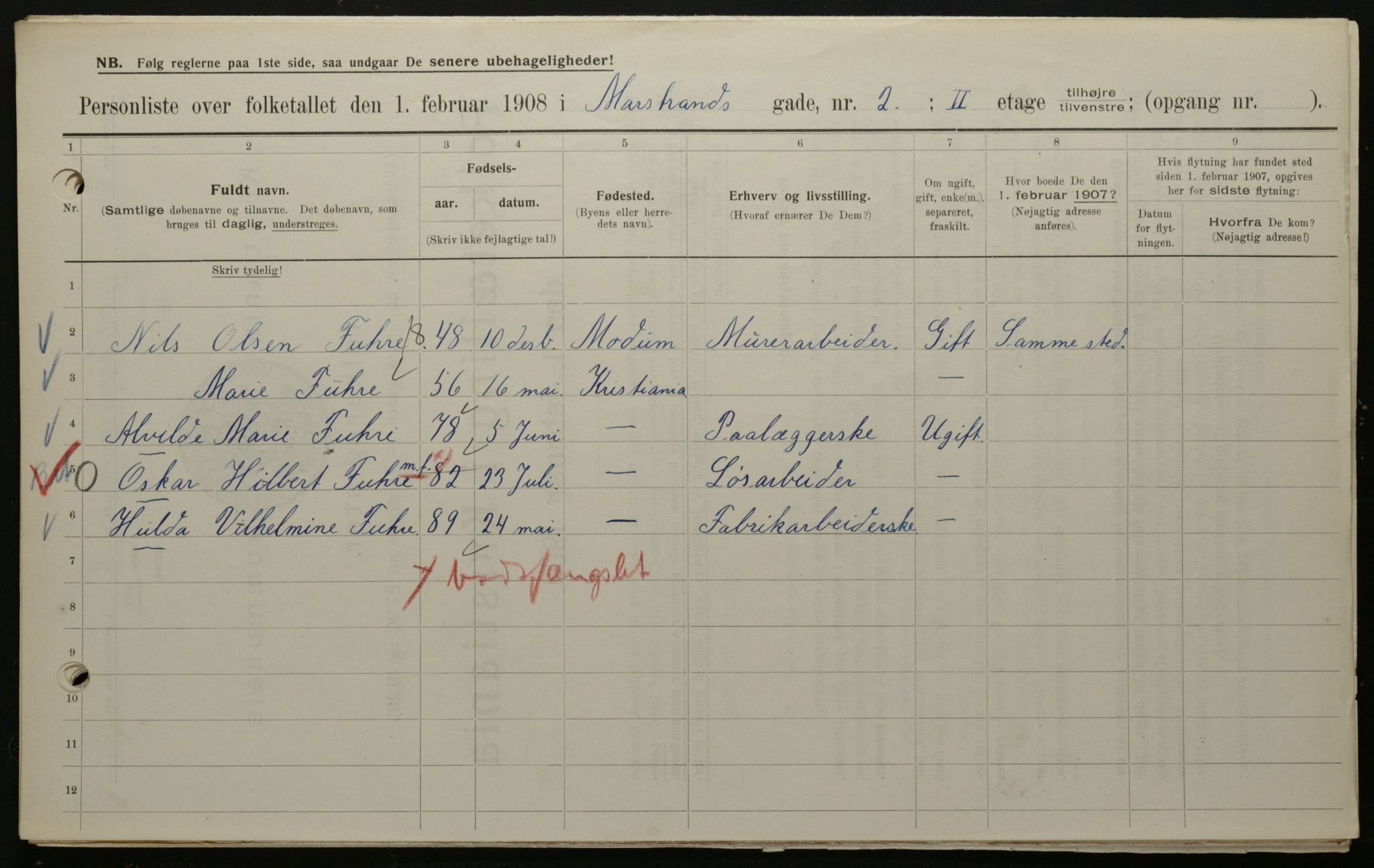 OBA, Municipal Census 1908 for Kristiania, 1908, p. 58015