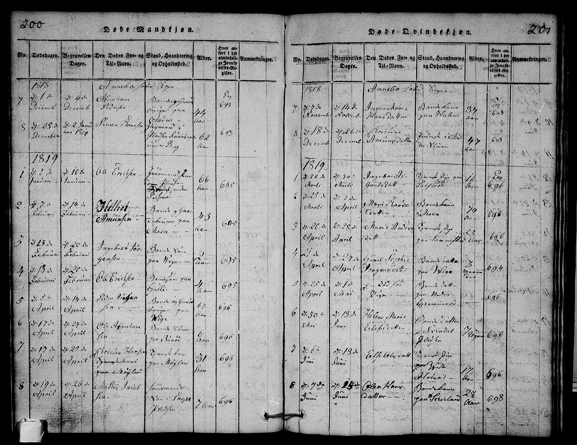 Andebu kirkebøker, AV/SAKO-A-336/G/Ga/L0001: Parish register (copy) no. I 1 /1, 1815-1823, p. 200-201