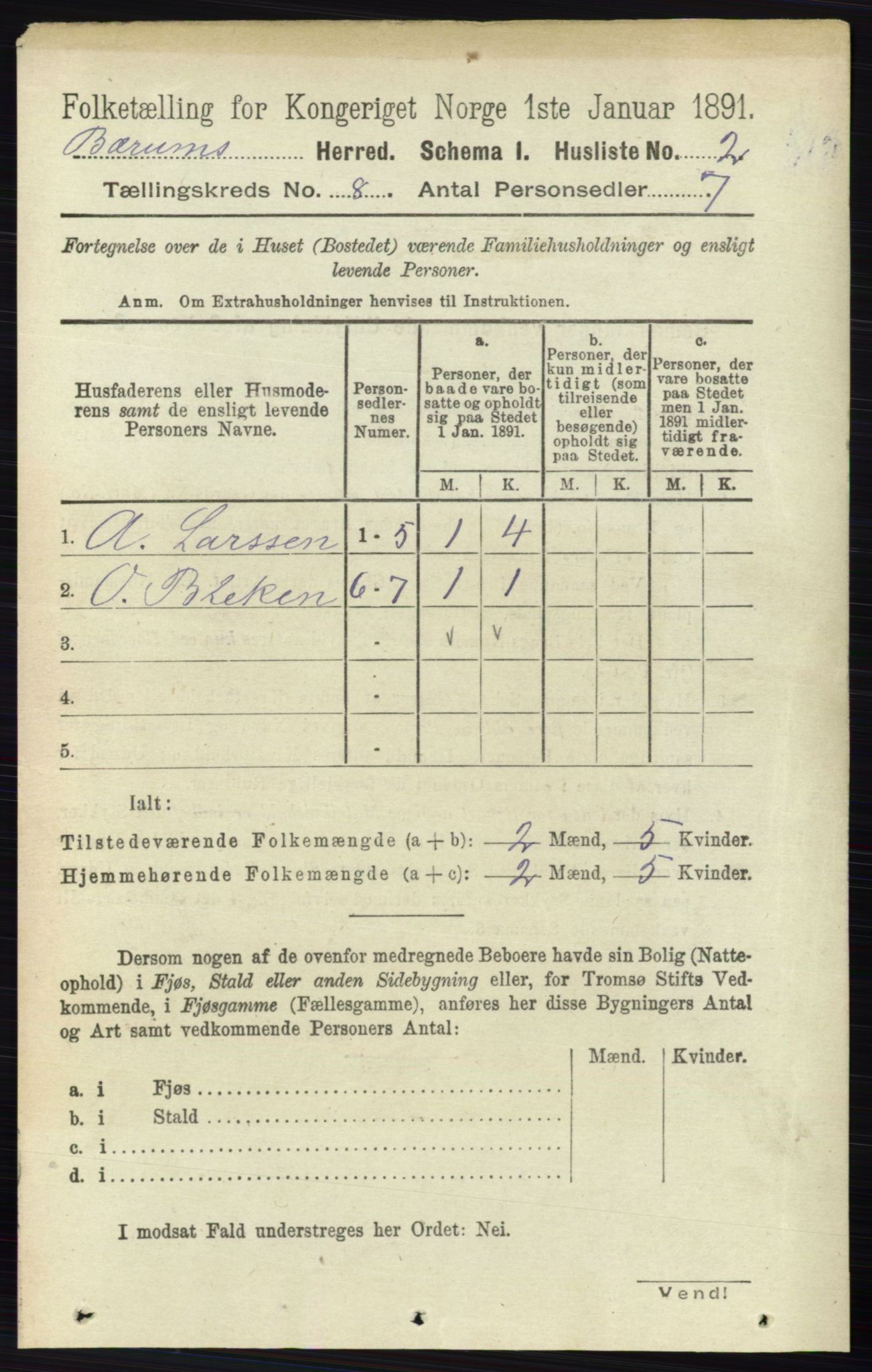 RA, 1891 census for 0219 Bærum, 1891, p. 4441