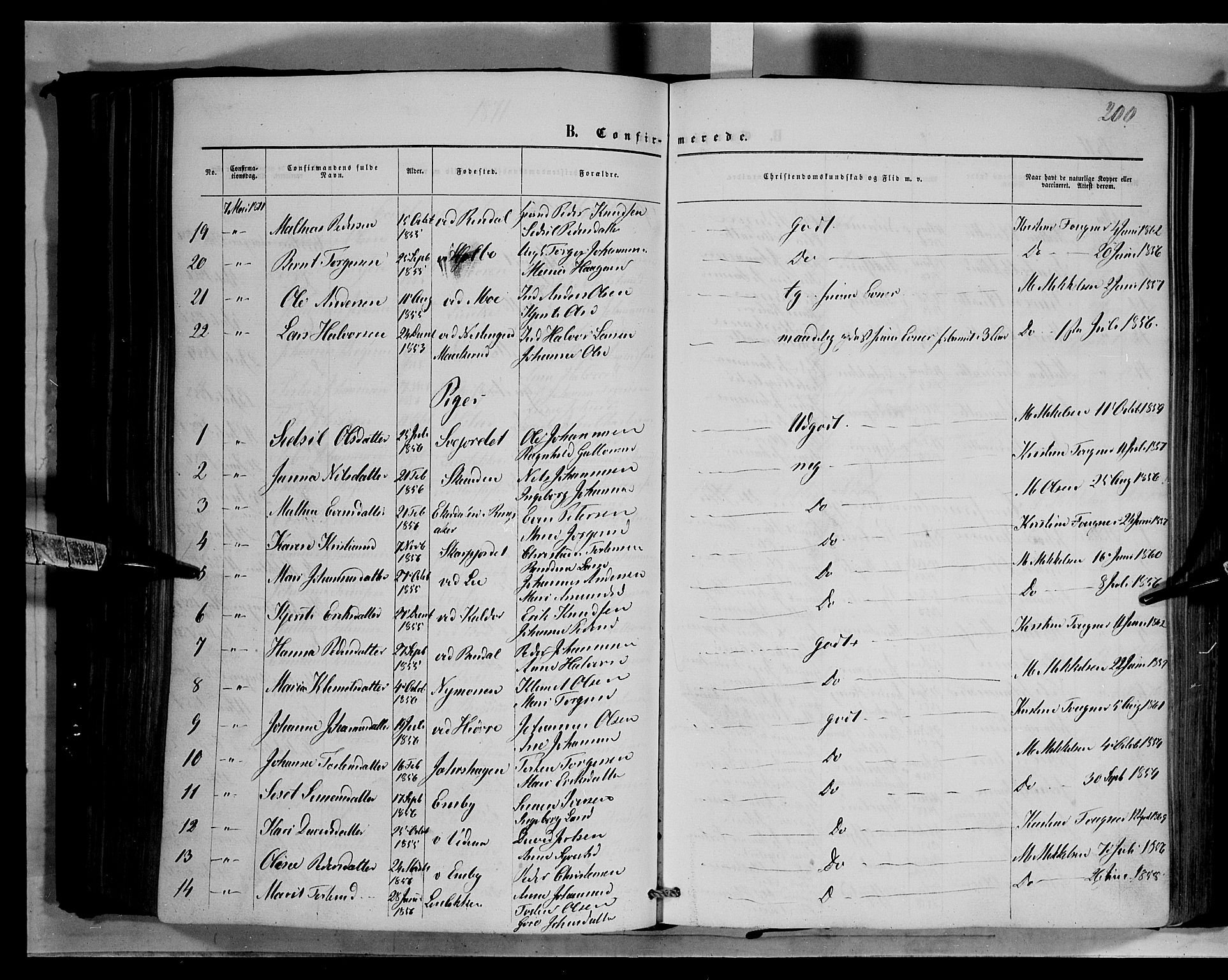 Øyer prestekontor, AV/SAH-PREST-084/H/Ha/Haa/L0006: Parish register (official) no. 6, 1858-1874, p. 200