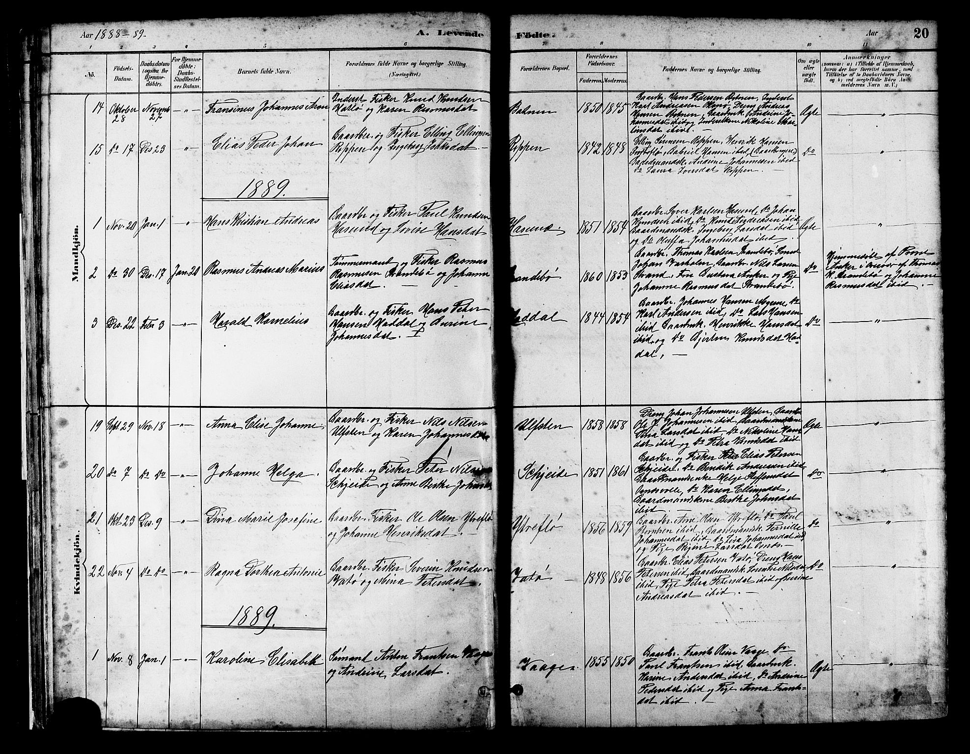 Ministerialprotokoller, klokkerbøker og fødselsregistre - Møre og Romsdal, AV/SAT-A-1454/509/L0112: Parish register (copy) no. 509C02, 1883-1922, p. 20