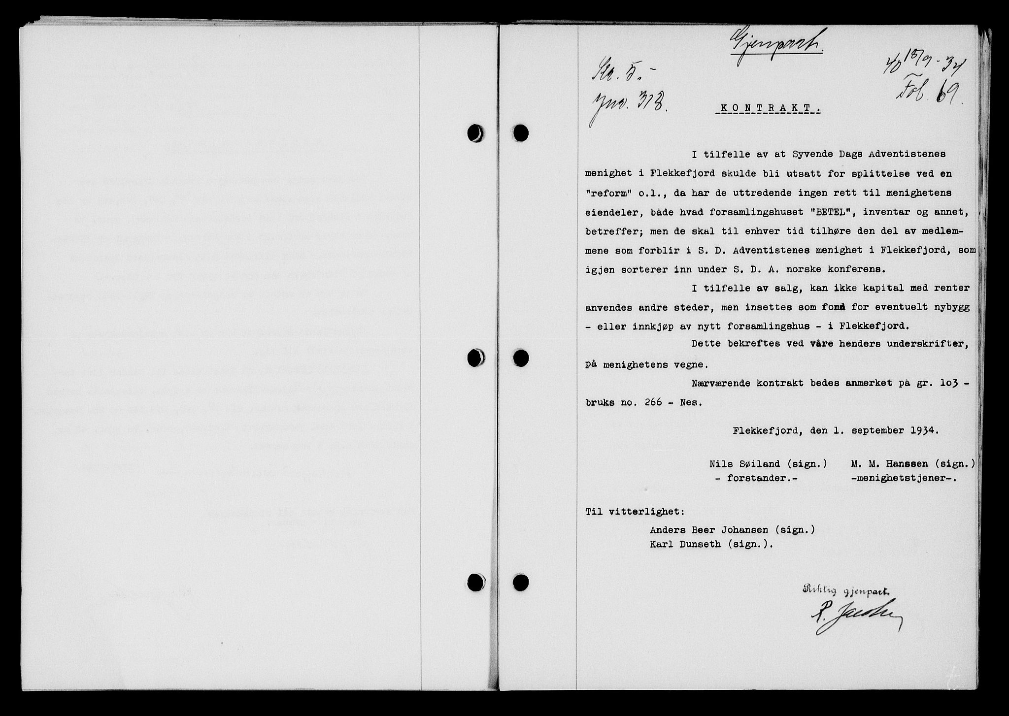 Flekkefjord sorenskriveri, AV/SAK-1221-0001/G/Gb/Gba/L0051: Mortgage book no. 47, 1934-1935, Deed date: 18.09.1934