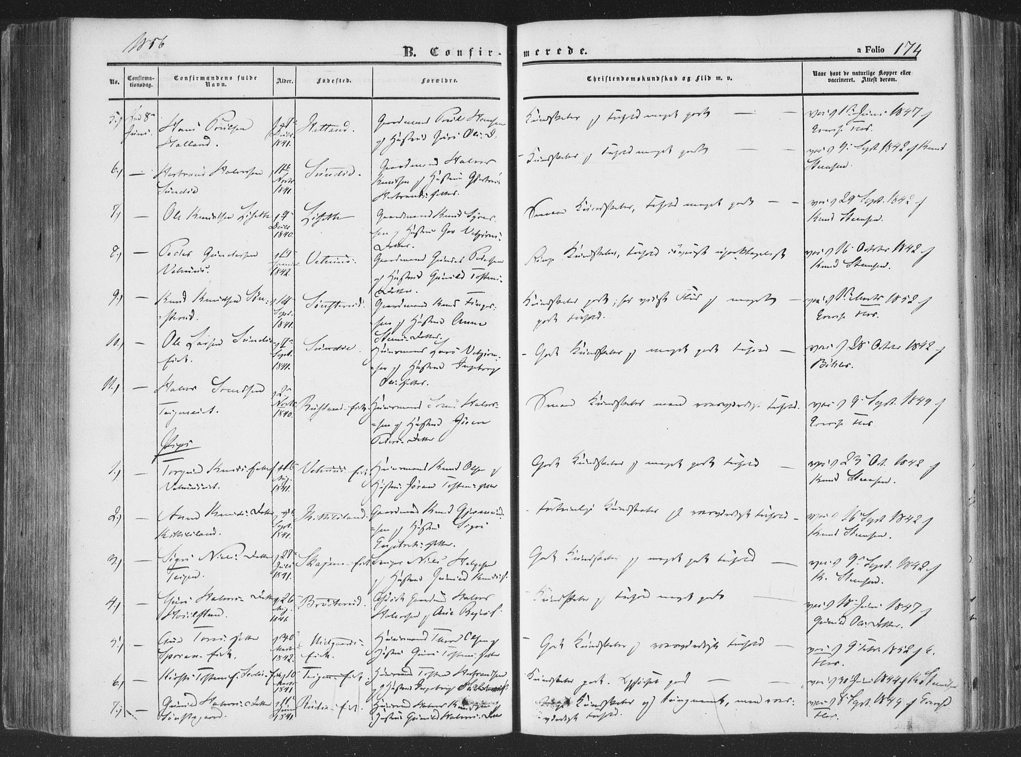 Rollag kirkebøker, AV/SAKO-A-240/F/Fa/L0008: Parish register (official) no. I 8, 1847-1860, p. 174