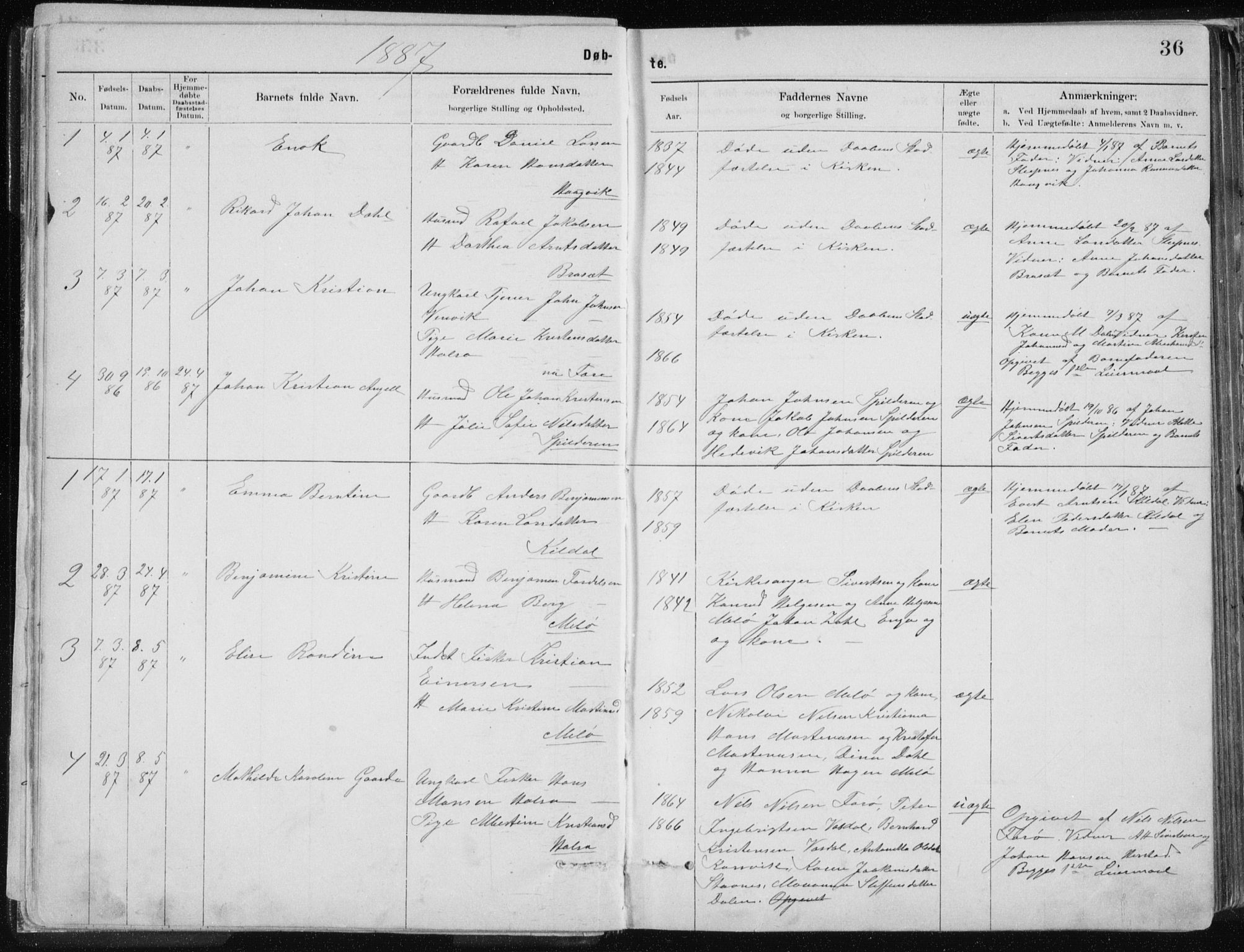 Ministerialprotokoller, klokkerbøker og fødselsregistre - Nordland, SAT/A-1459/843/L0636: Parish register (copy) no. 843C05, 1884-1909, p. 36