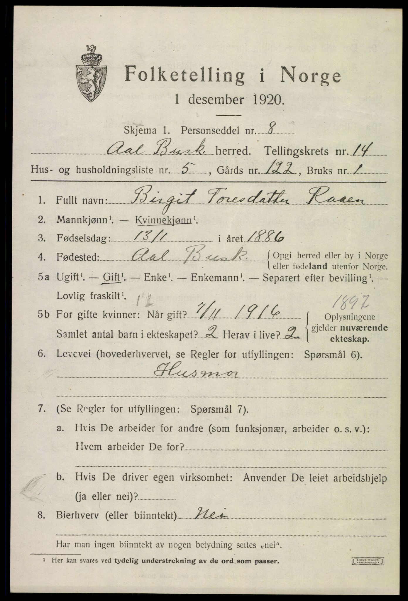 SAKO, 1920 census for Ål, 1920, p. 8138