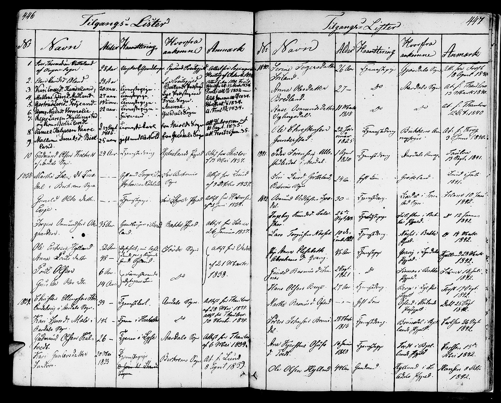 Strand sokneprestkontor, SAST/A-101828/H/Ha/Haa/L0005: Parish register (official) no. A 5, 1833-1854, p. 446-447