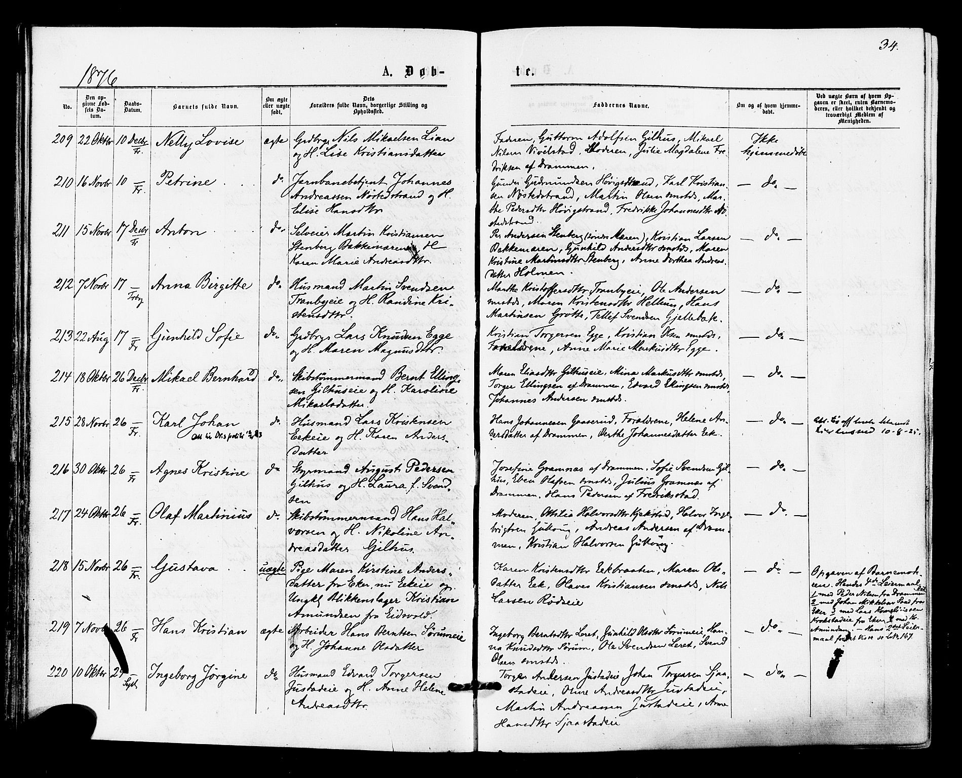 Lier kirkebøker, AV/SAKO-A-230/F/Fa/L0014: Parish register (official) no. I 14, 1875-1882, p. 34