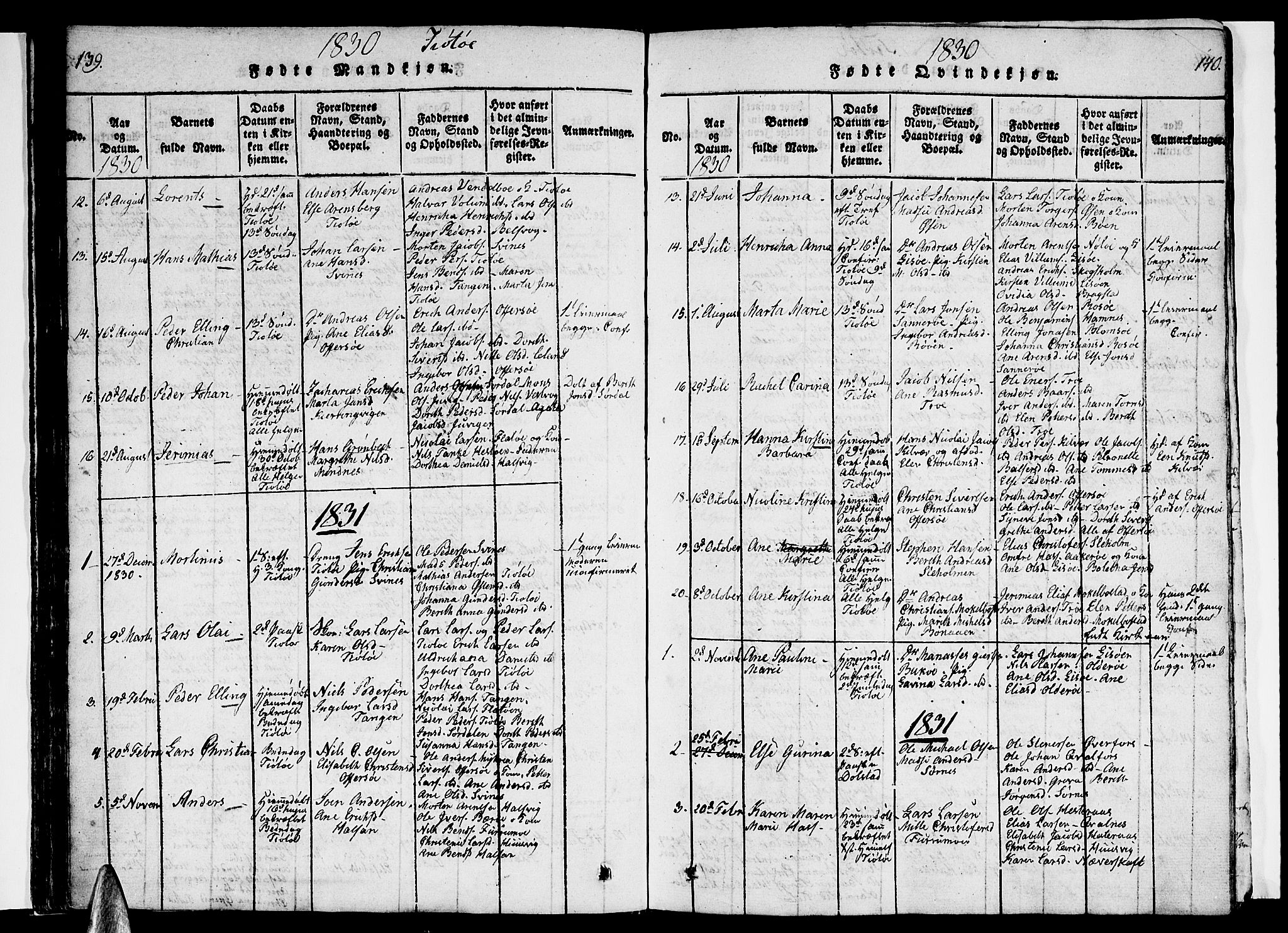 Ministerialprotokoller, klokkerbøker og fødselsregistre - Nordland, AV/SAT-A-1459/830/L0458: Parish register (copy) no. 830C01 /2, 1829-1840, p. 139-140