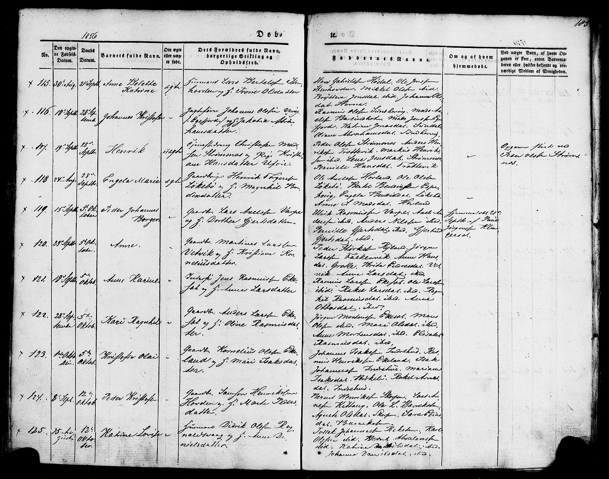 Kinn sokneprestembete, AV/SAB-A-80801/H/Haa/Haaa/L0005: Parish register (official) no. A 5, 1841-1857, p. 185