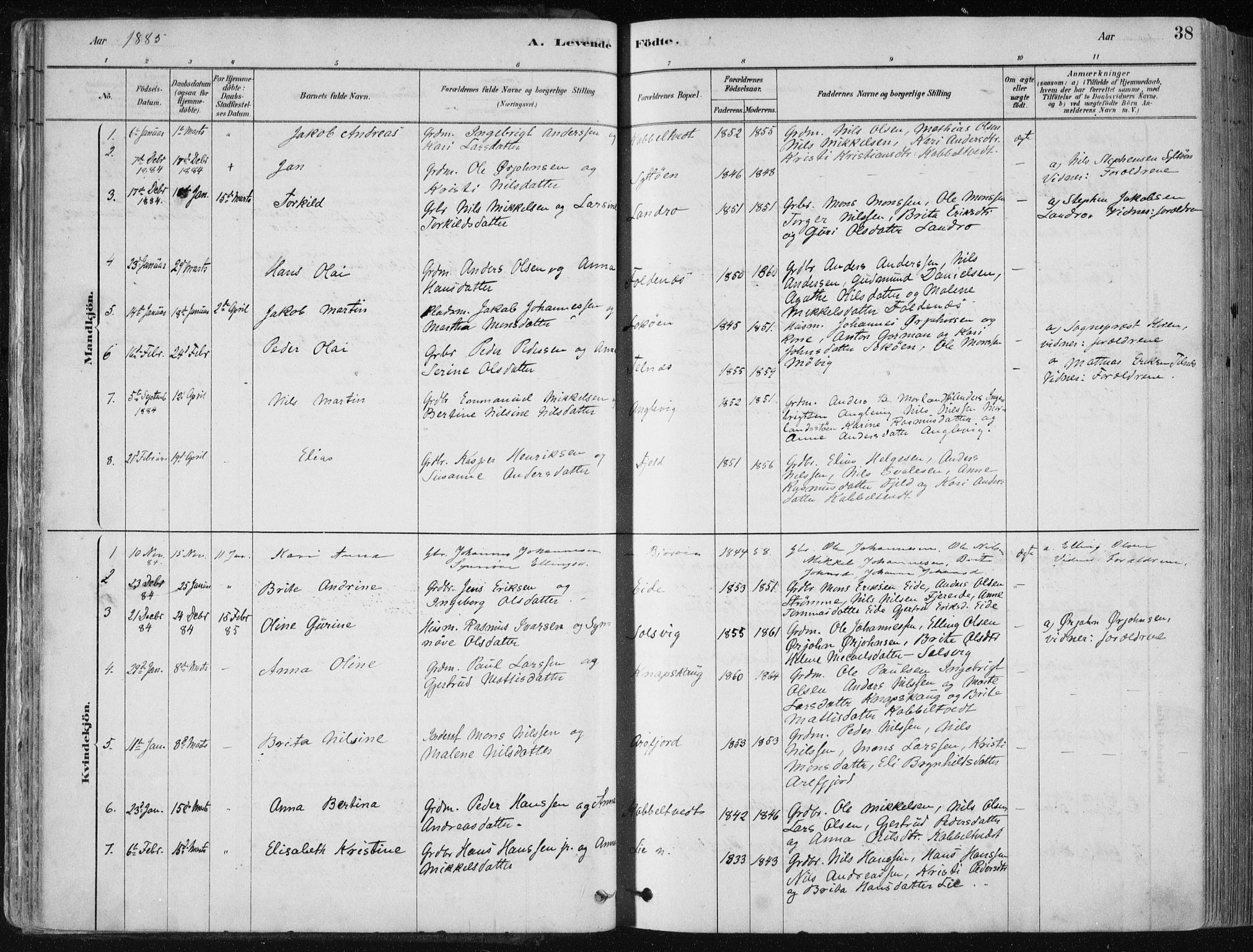 Fjell sokneprestembete, SAB/A-75301/H/Haa: Parish register (official) no. A  8, 1878-1898, p. 38