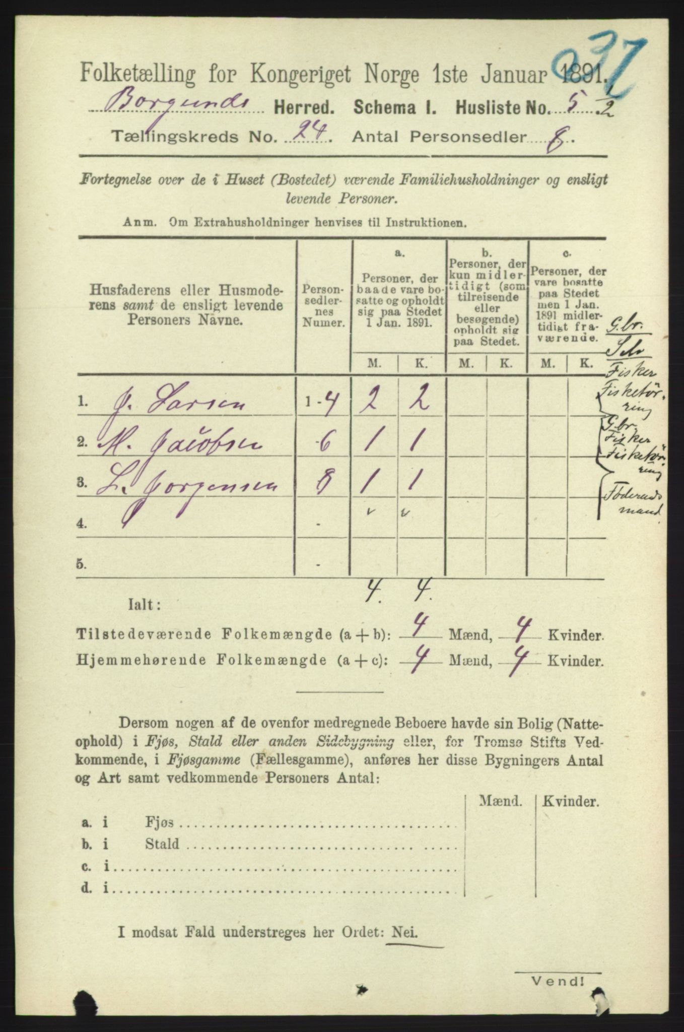 RA, 1891 census for 1531 Borgund, 1891, p. 7092