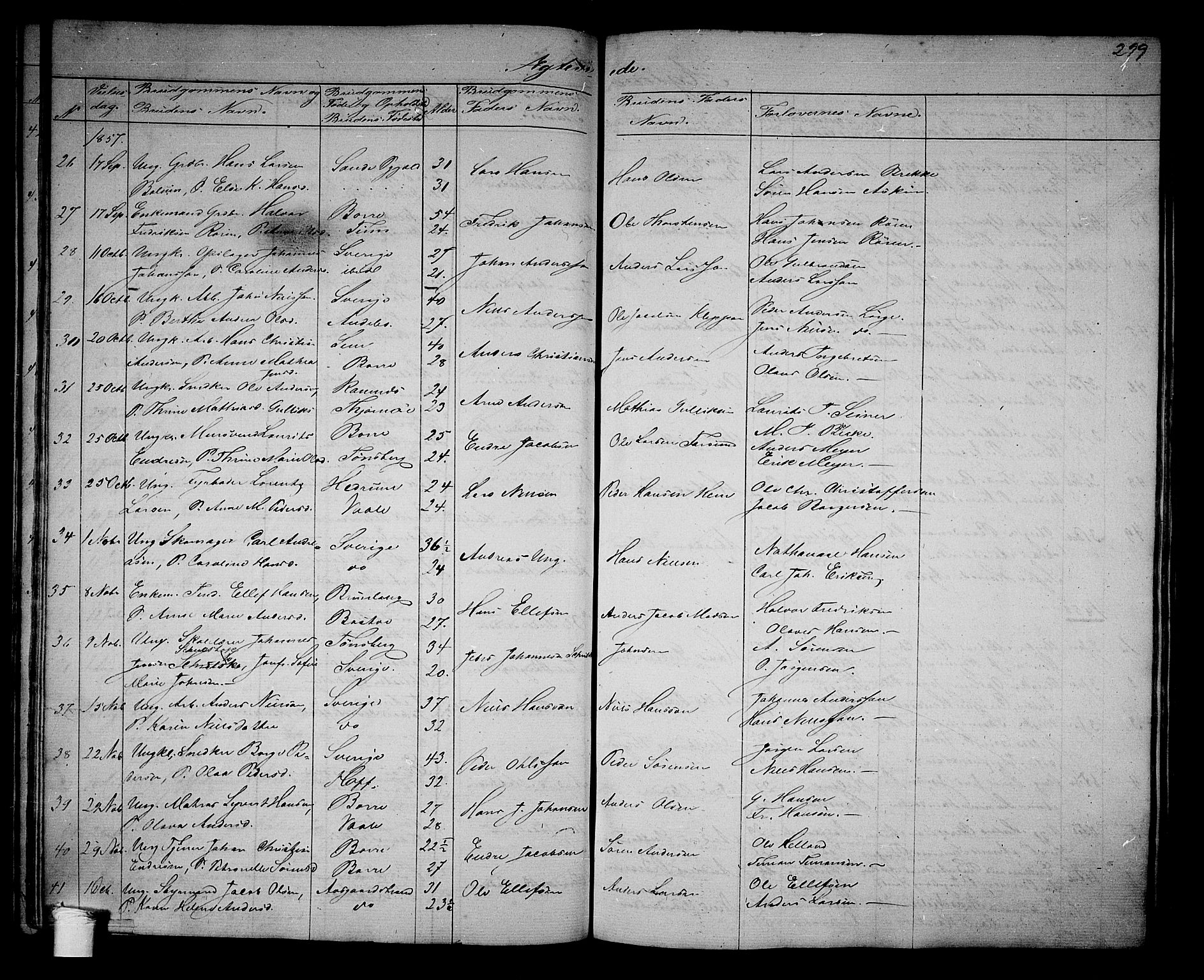 Borre kirkebøker, SAKO/A-338/G/Ga/L0002: Parish register (copy) no. I 2, 1852-1871, p. 299