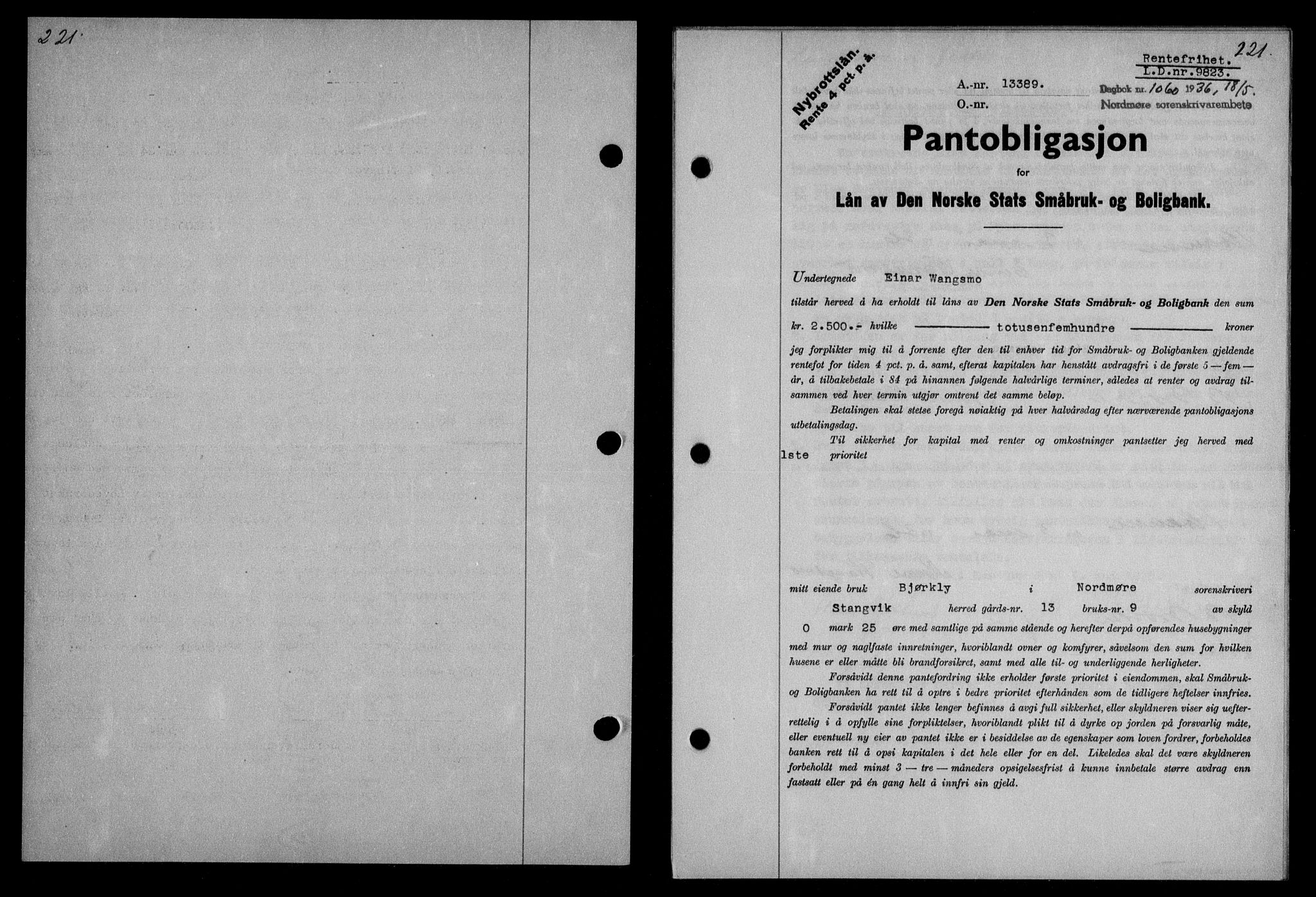 Nordmøre sorenskriveri, AV/SAT-A-4132/1/2/2Ca/L0088: Mortgage book no. 78, 1936-1936, Diary no: : 1060/1936