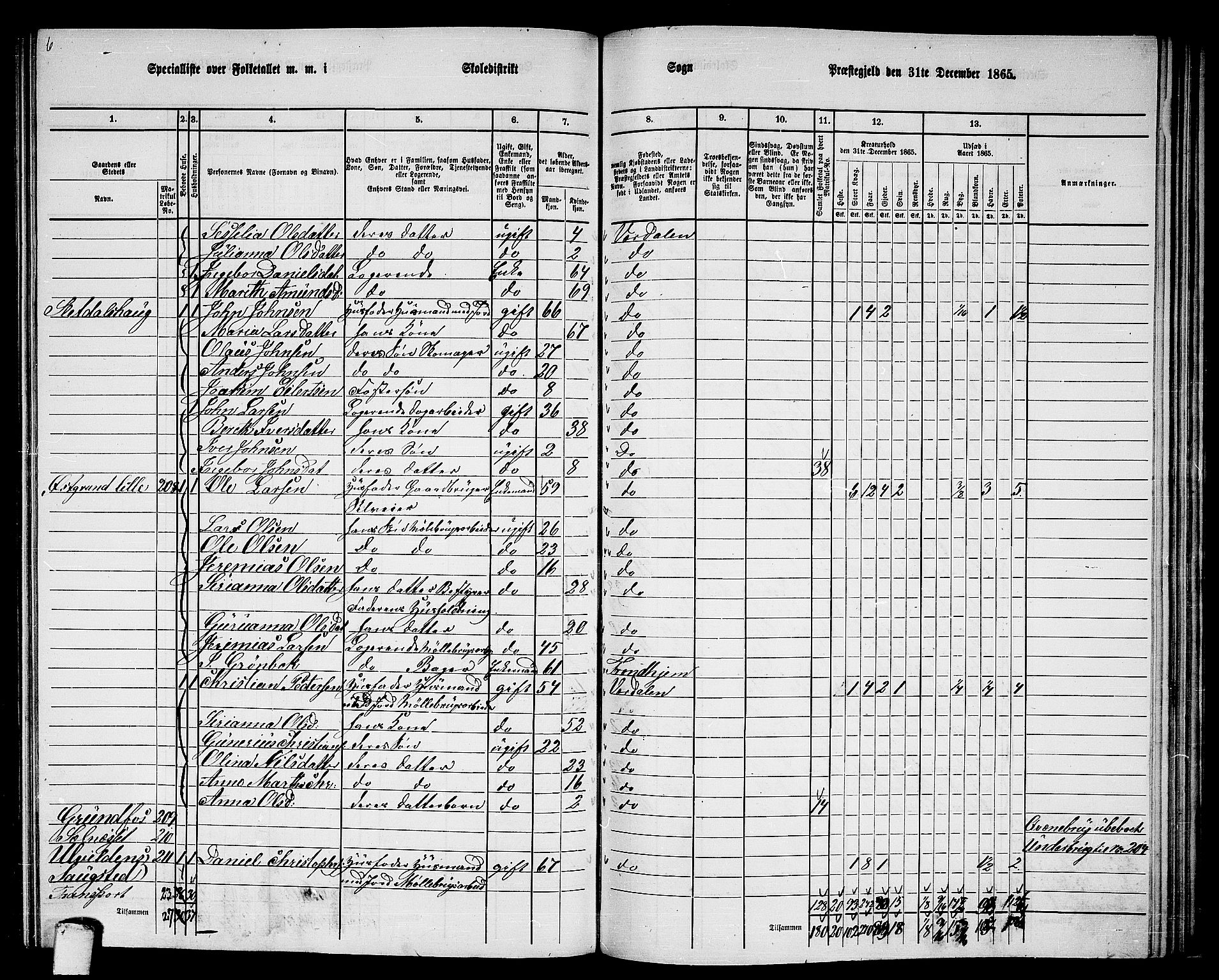 RA, 1865 census for Verdal, 1865, p. 222