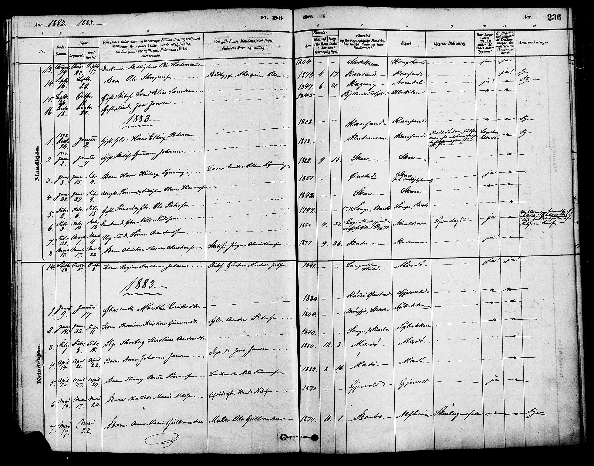 Tromøy sokneprestkontor, AV/SAK-1111-0041/F/Fa/L0009: Parish register (official) no. A 9, 1878-1896, p. 236