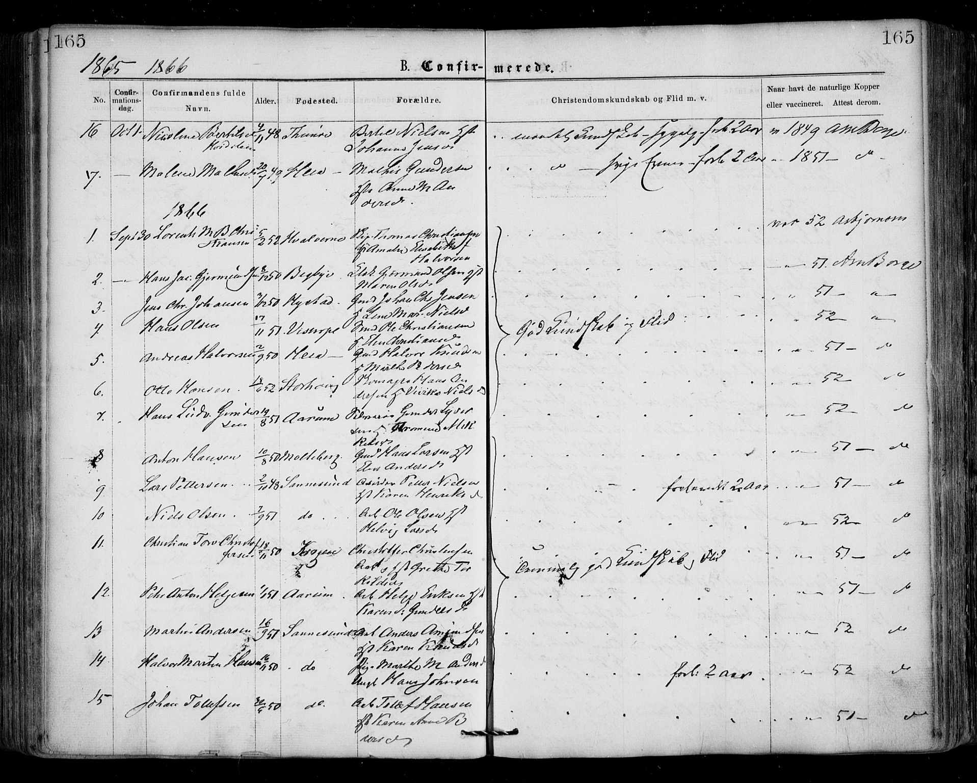 Borge prestekontor Kirkebøker, SAO/A-10903/F/Fa/L0006: Parish register (official) no. I 6, 1861-1874, p. 165