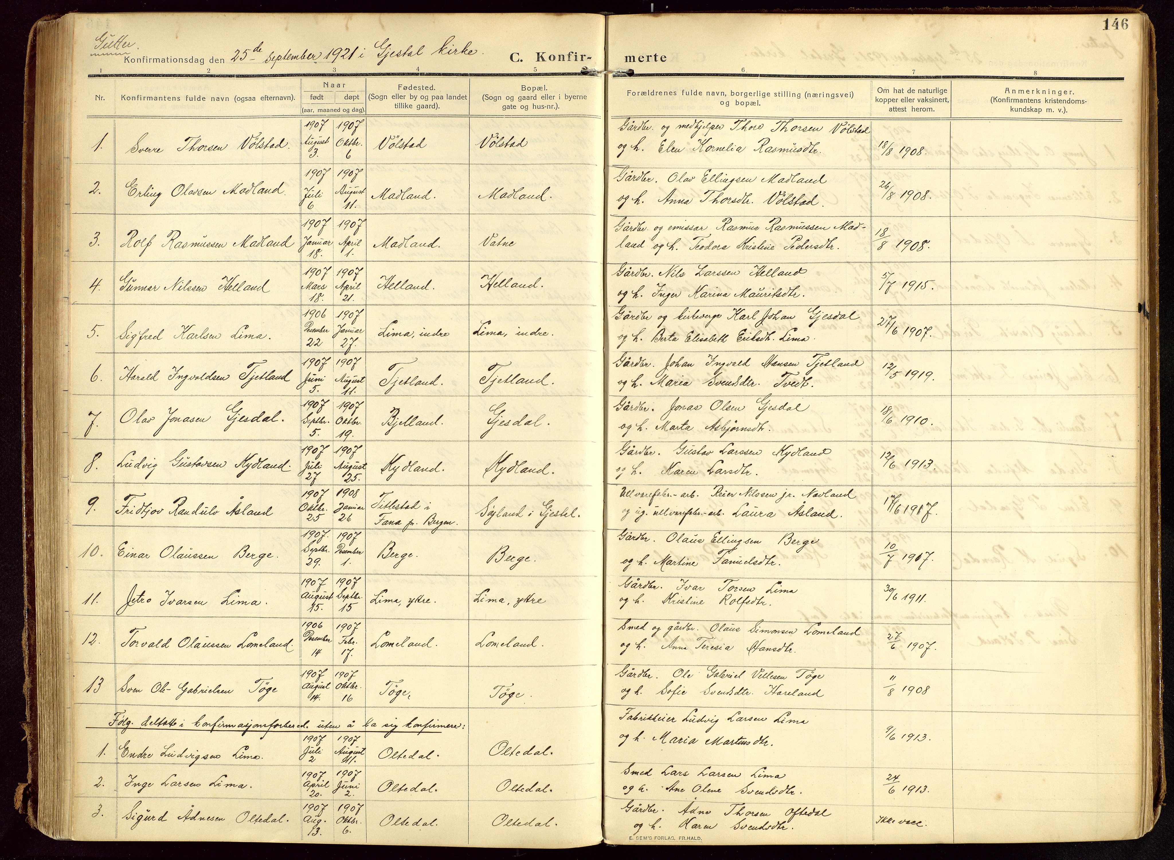 Lye sokneprestkontor, SAST/A-101794/002/B/L0001: Parish register (official) no. A 13, 1910-1925, p. 146
