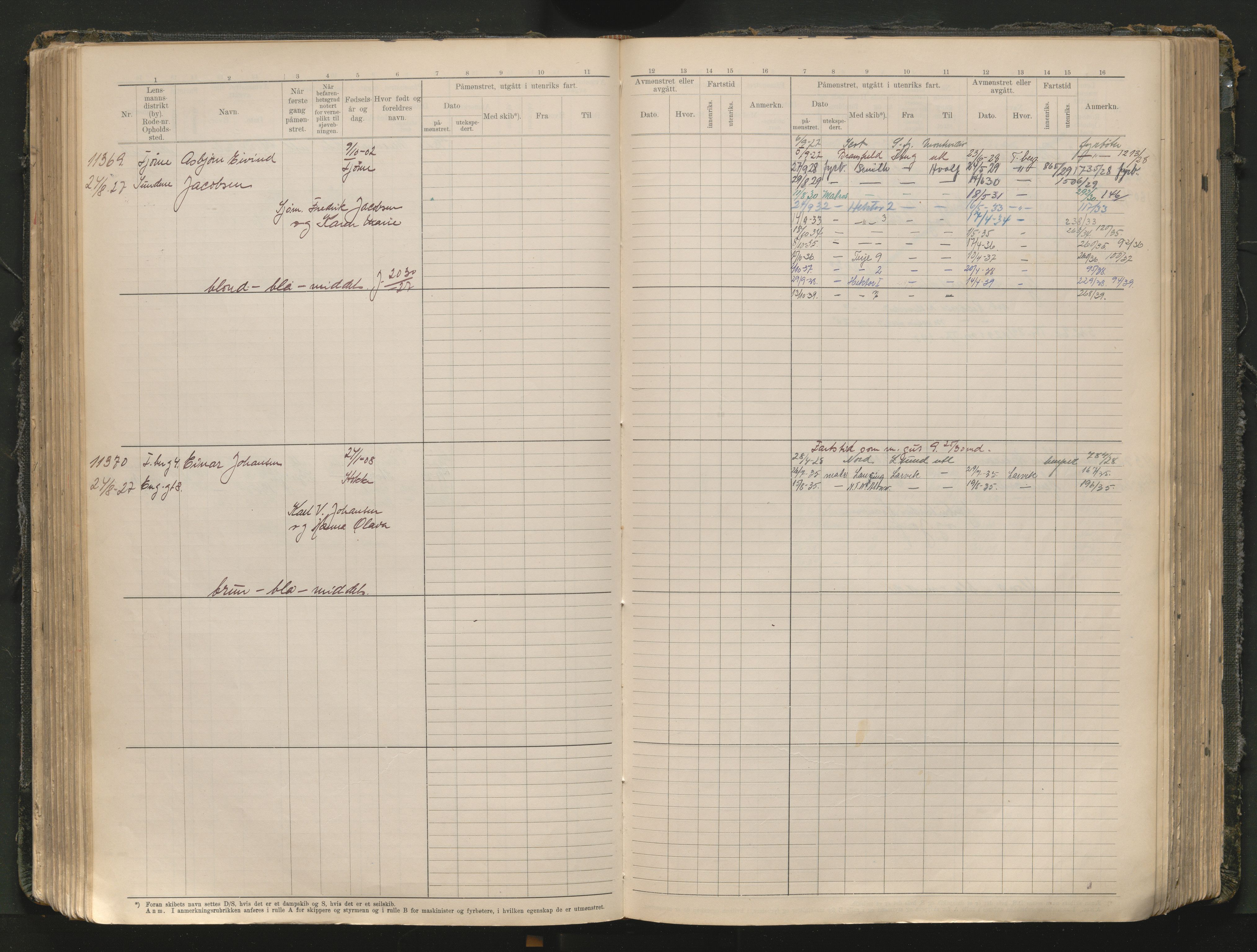 Tønsberg innrulleringskontor, AV/SAKO-A-786/F/Fc/Fcb/L0012: Hovedrulle Patent nr. 10828-12216, 1925-1948