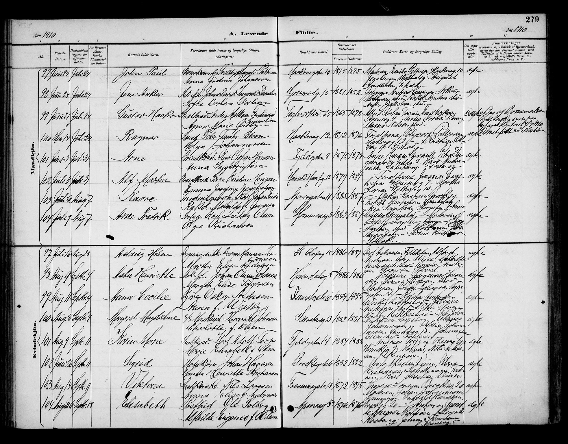 Fredrikstad domkirkes prestekontor Kirkebøker, AV/SAO-A-10906/G/Ga/L0002: Parish register (copy) no. 2, 1894-1918, p. 279