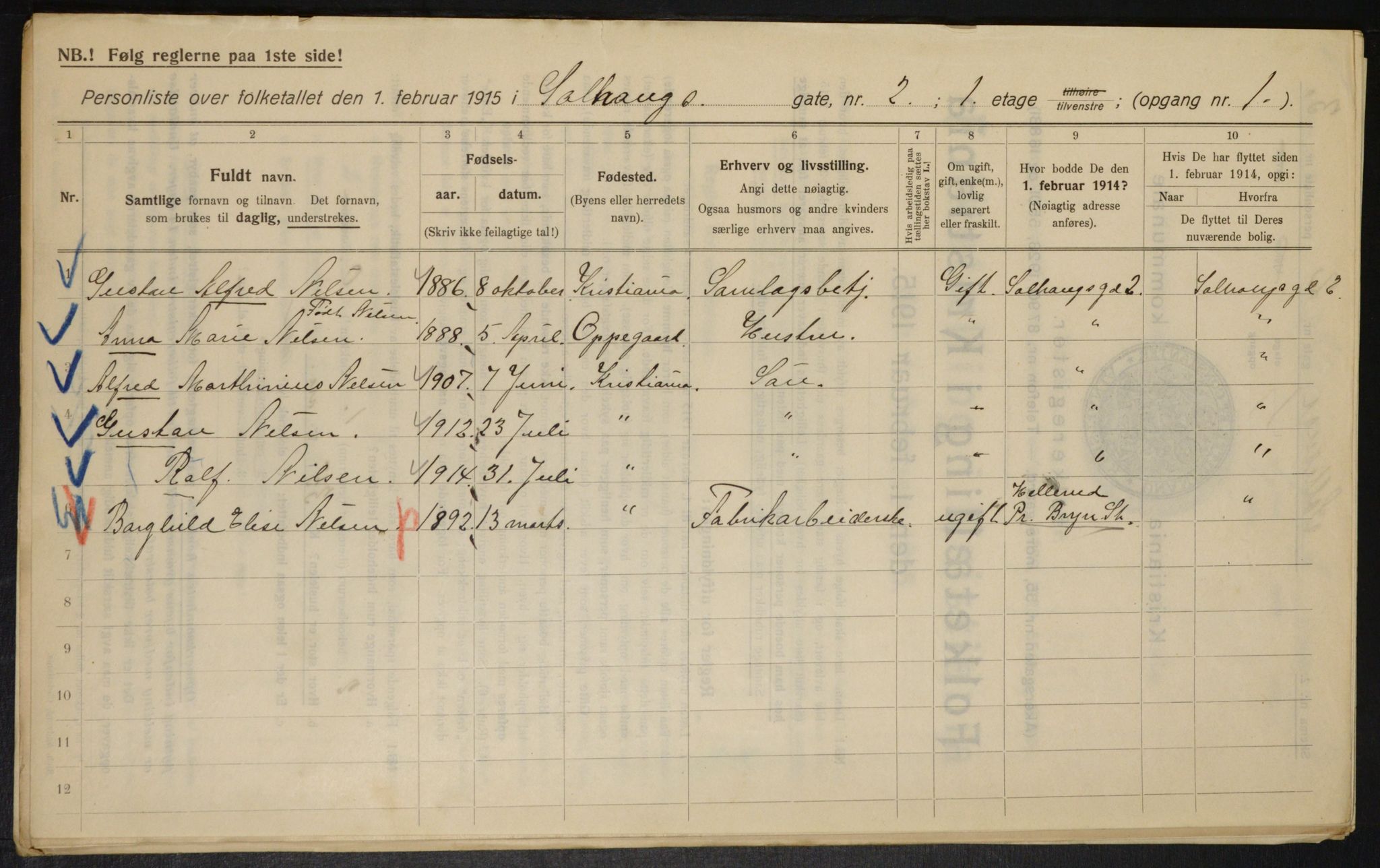 OBA, Municipal Census 1915 for Kristiania, 1915, p. 99256