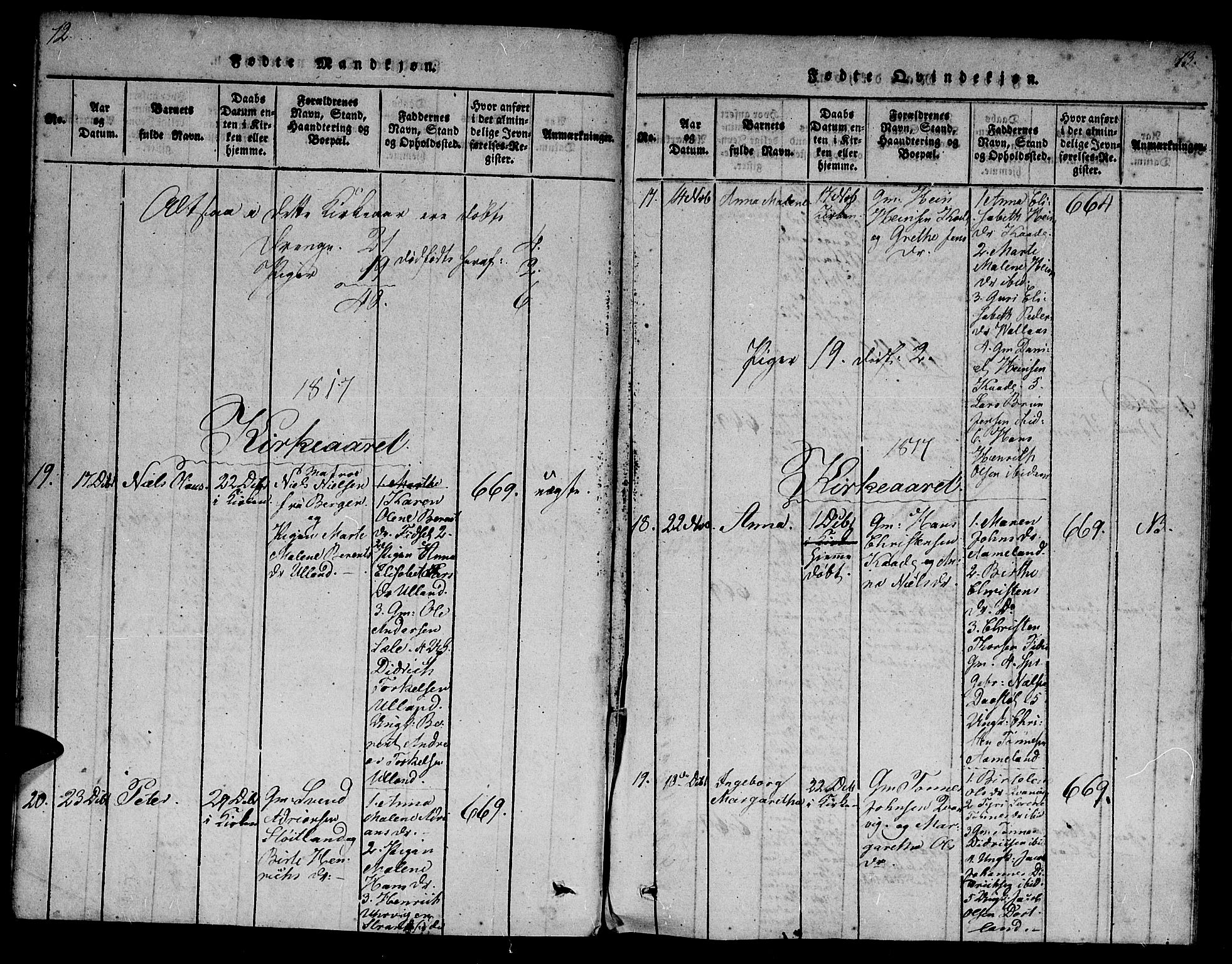 Flekkefjord sokneprestkontor, SAK/1111-0012/F/Fa/Fab/L0003: Parish register (official) no. A 3, 1815-1830, p. 12-13