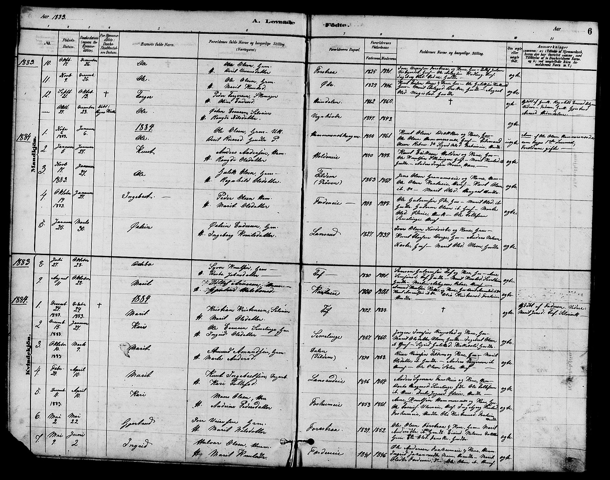 Vestre Slidre prestekontor, AV/SAH-PREST-136/H/Ha/Hab/L0005: Parish register (copy) no. 5, 1881-1913, p. 6