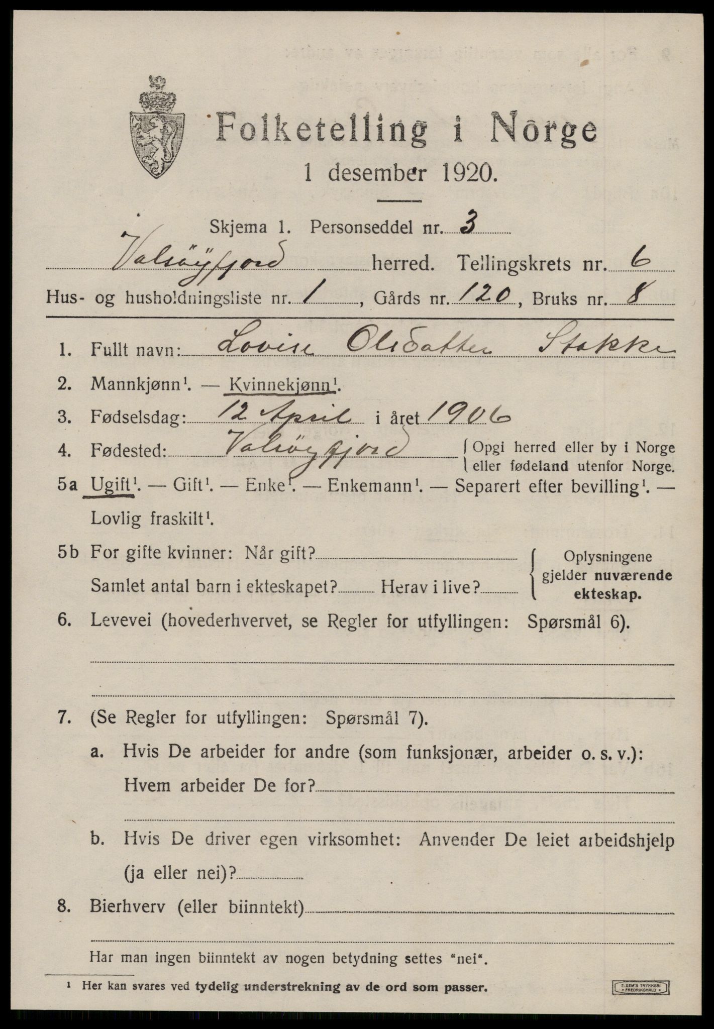 SAT, 1920 census for Valsøyfjord, 1920, p. 2903