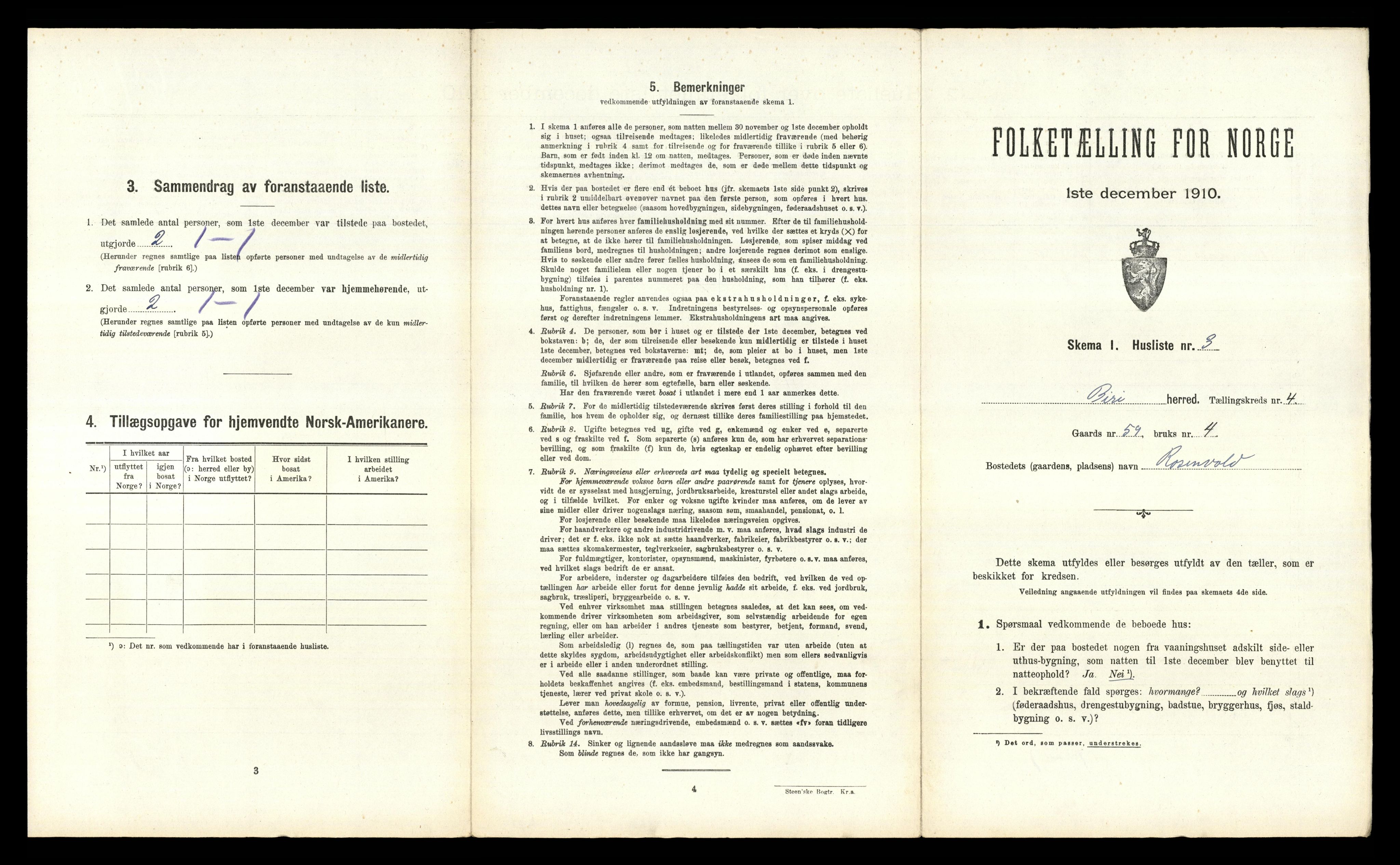 RA, 1910 census for Biri, 1910, p. 713