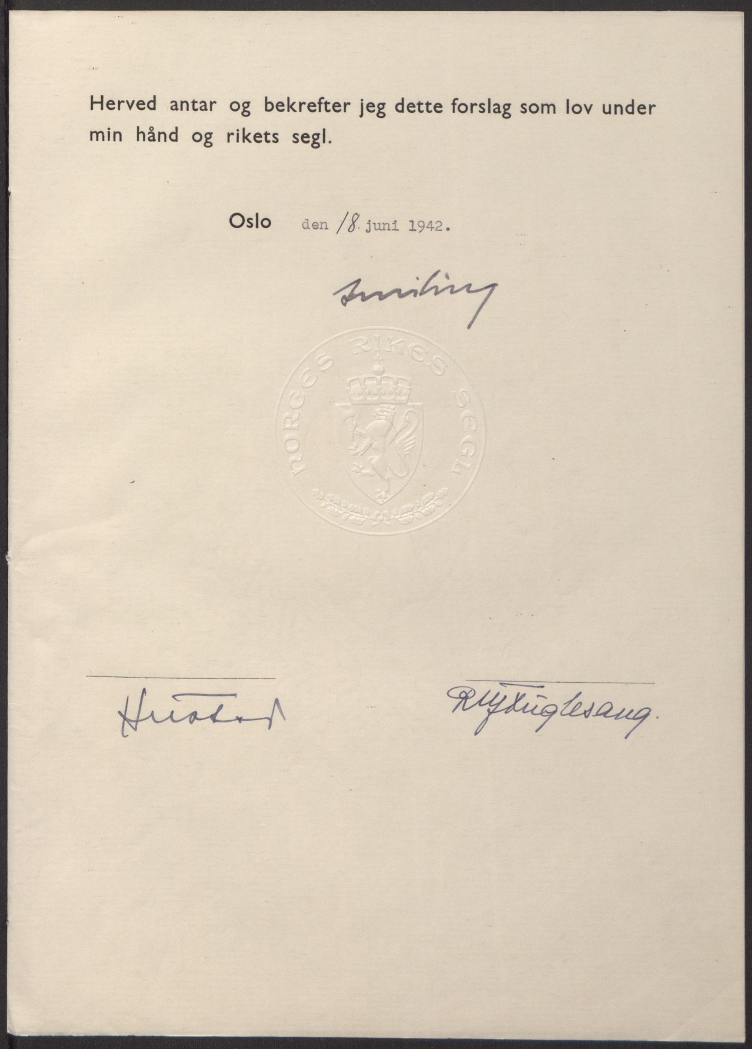 NS-administrasjonen 1940-1945 (Statsrådsekretariatet, de kommisariske statsråder mm), AV/RA-S-4279/D/Db/L0098: Lover II, 1942, p. 99