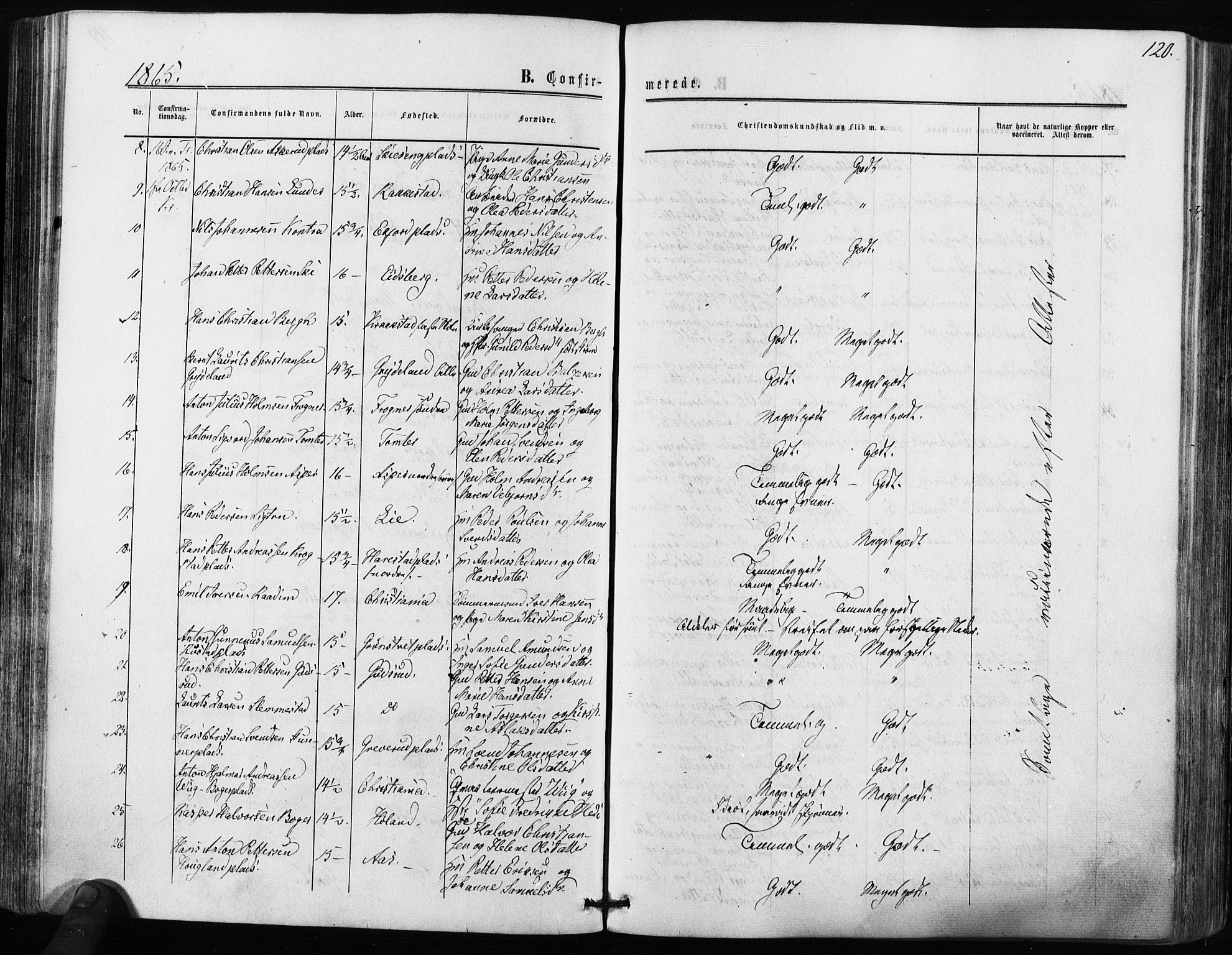 Kråkstad prestekontor Kirkebøker, SAO/A-10125a/F/Fa/L0007: Parish register (official) no. I 7, 1858-1870, p. 120