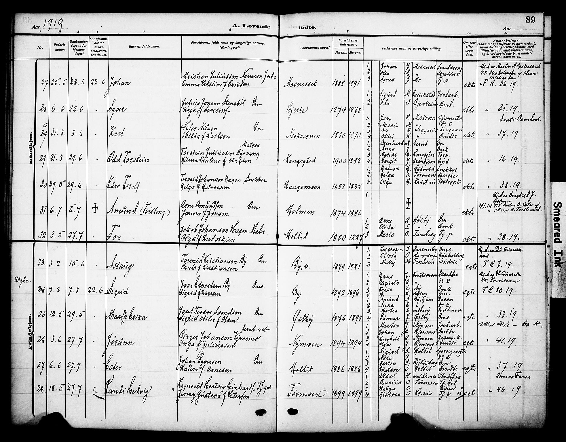 Grue prestekontor, AV/SAH-PREST-036/H/Ha/Haa/L0015: Parish register (official) no. 15, 1911-1922, p. 89