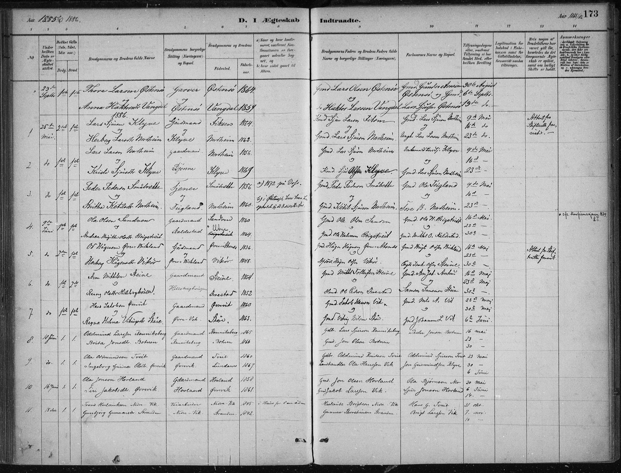Kvam sokneprestembete, SAB/A-76201/H/Haa: Parish register (official) no. B  1, 1880-1908, p. 173
