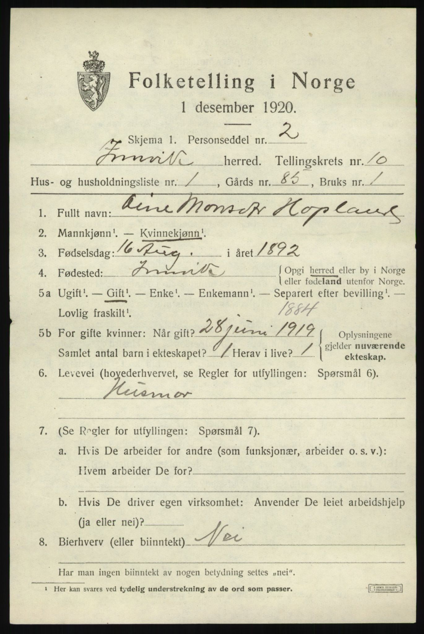 SAB, 1920 census for Innvik, 1920, p. 4105