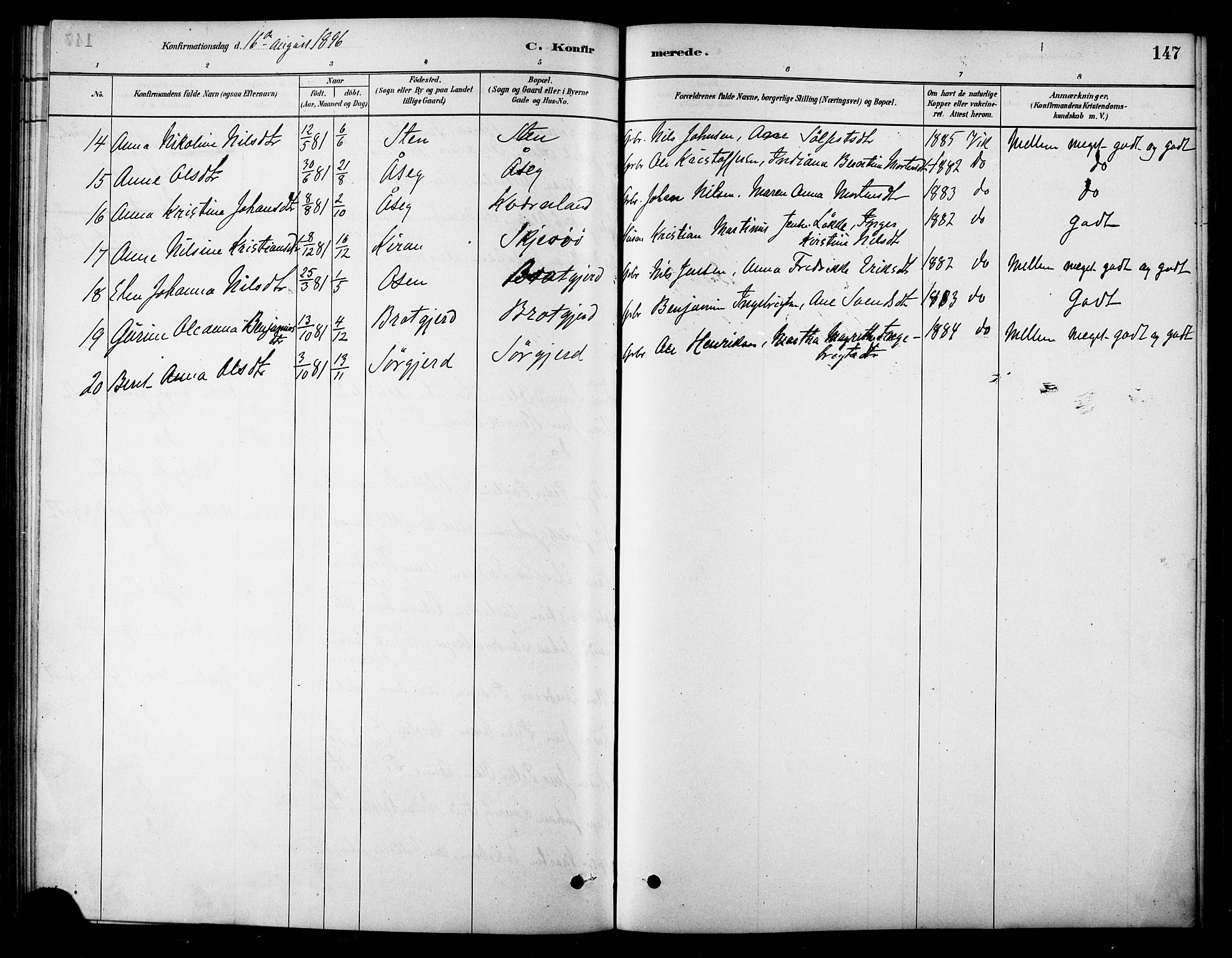 Ministerialprotokoller, klokkerbøker og fødselsregistre - Sør-Trøndelag, AV/SAT-A-1456/658/L0722: Parish register (official) no. 658A01, 1879-1896, p. 147